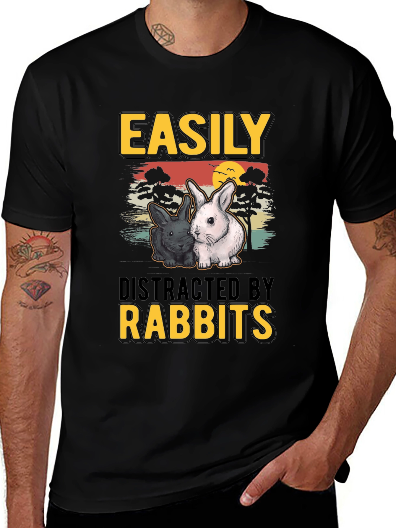 Variant 11 of Easily Distracted by Rabbits Black T-Shirt