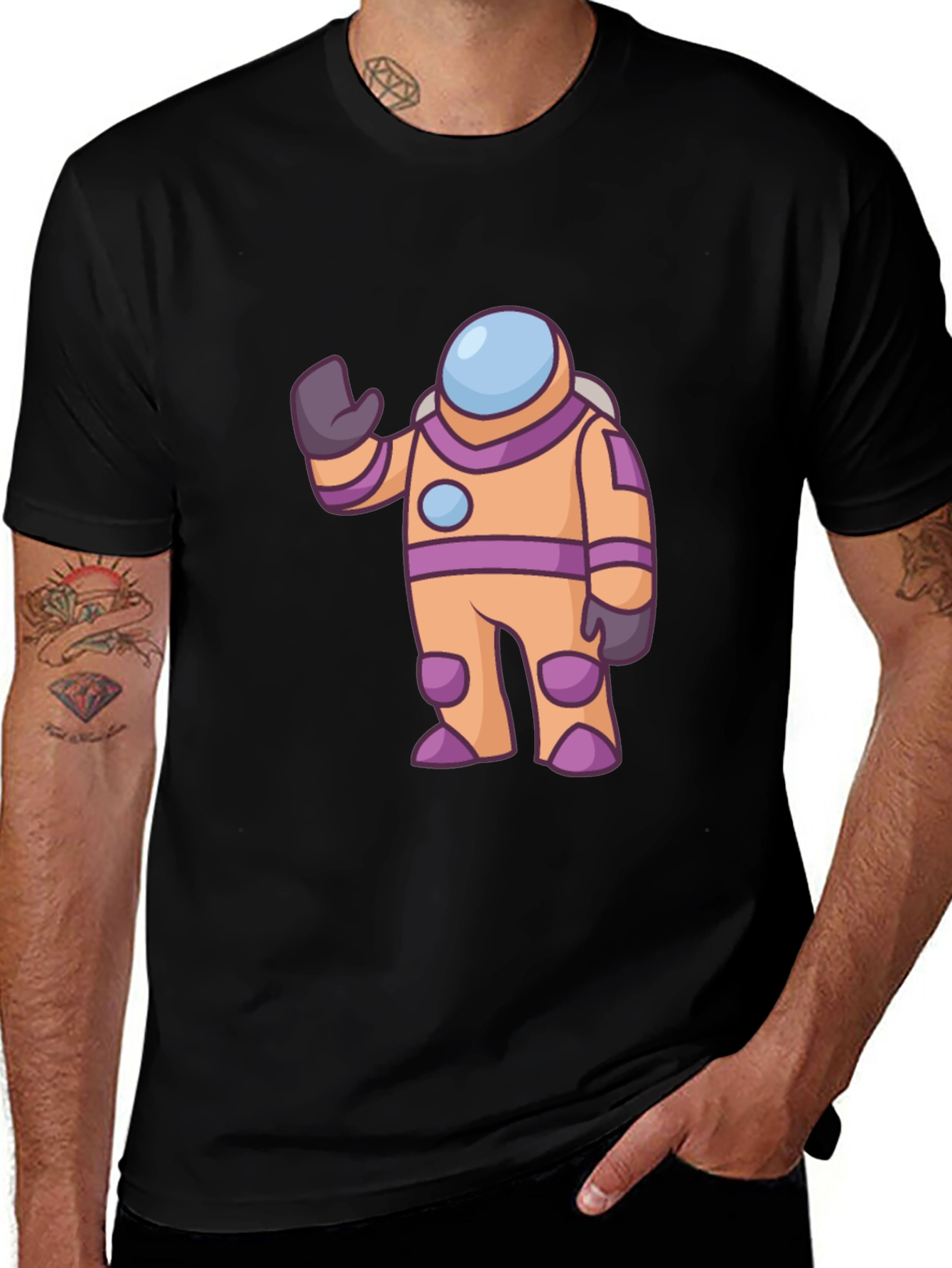 Variant 29 of Astronaut Cartoon Graphic Tee - Black Cotton T-Shirt