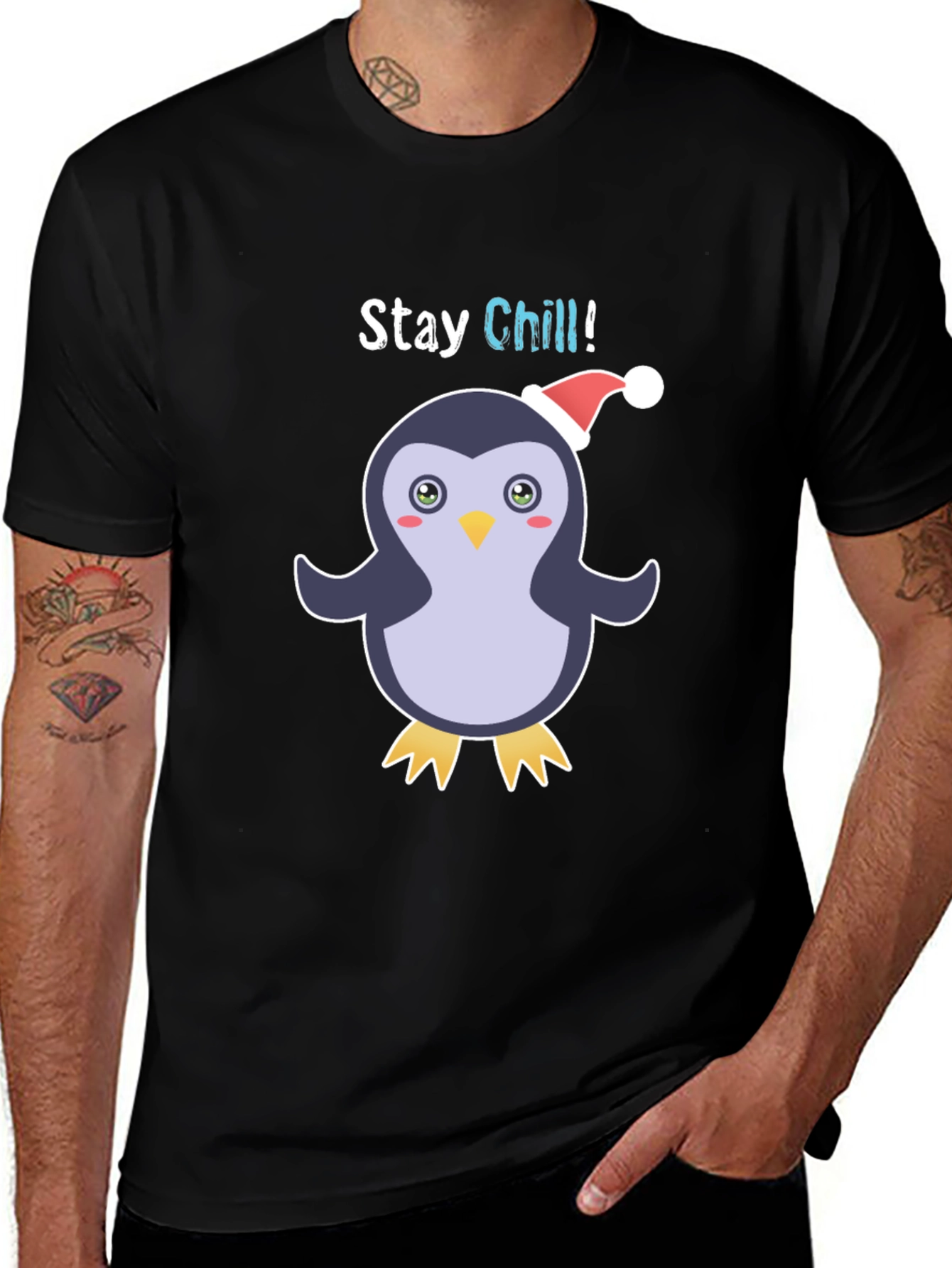 Black Stay Chill Penguin Holiday T-Shirt main image