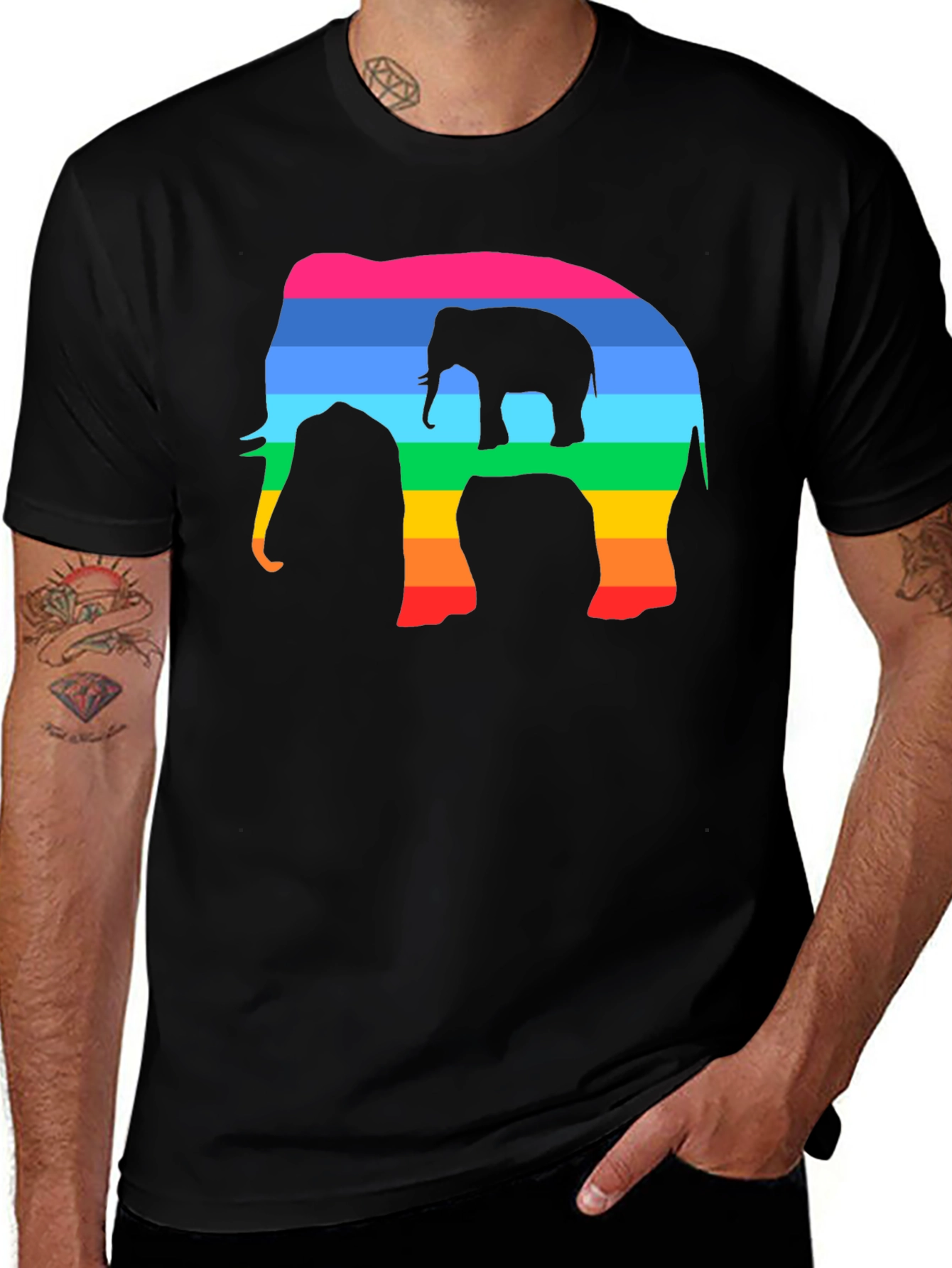 Variant 7 of Rainbow Elephant Graphic Tee - Men's Black T-Shirt
