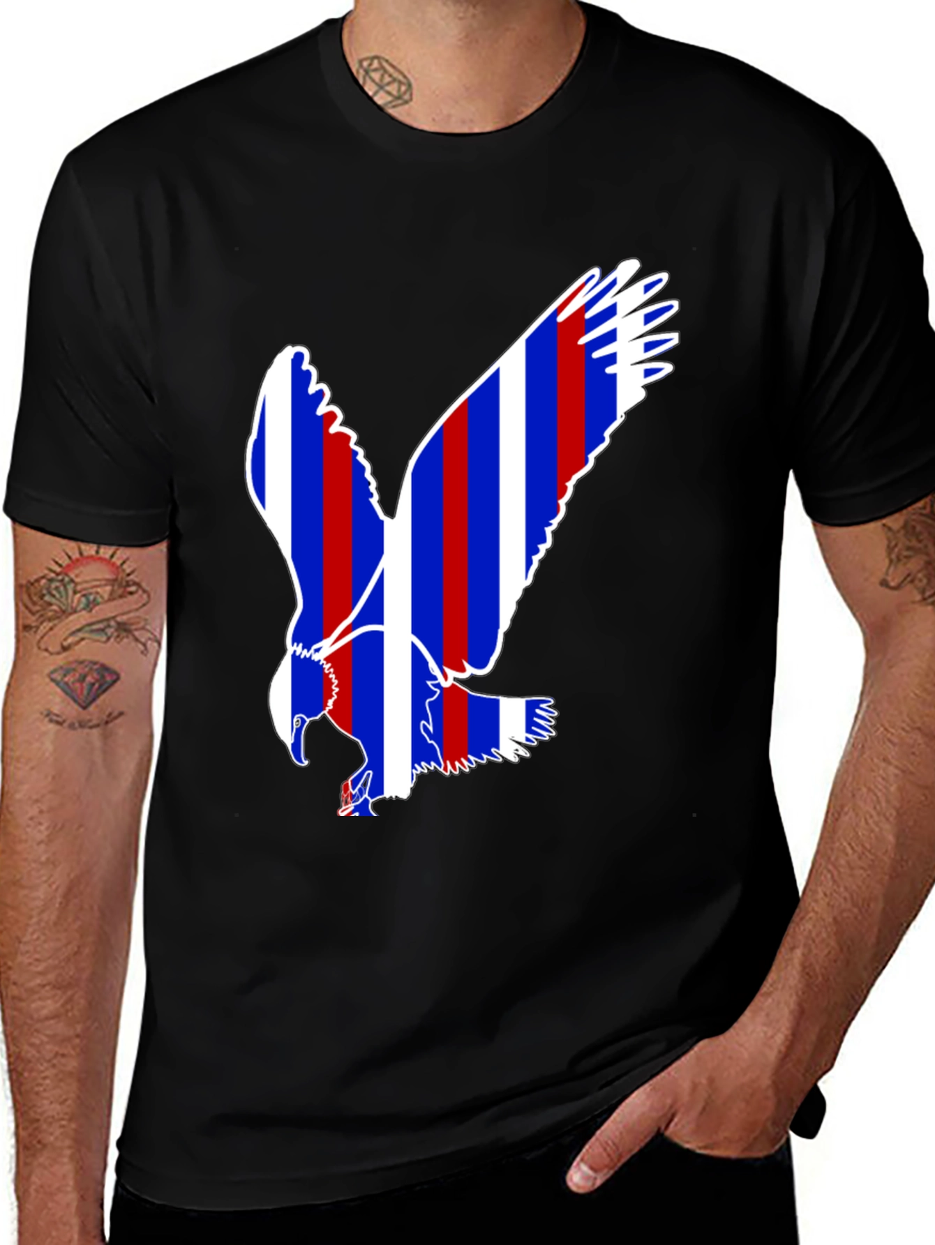 Variant 25 of Striped Eagle Graphic Black T-Shirt