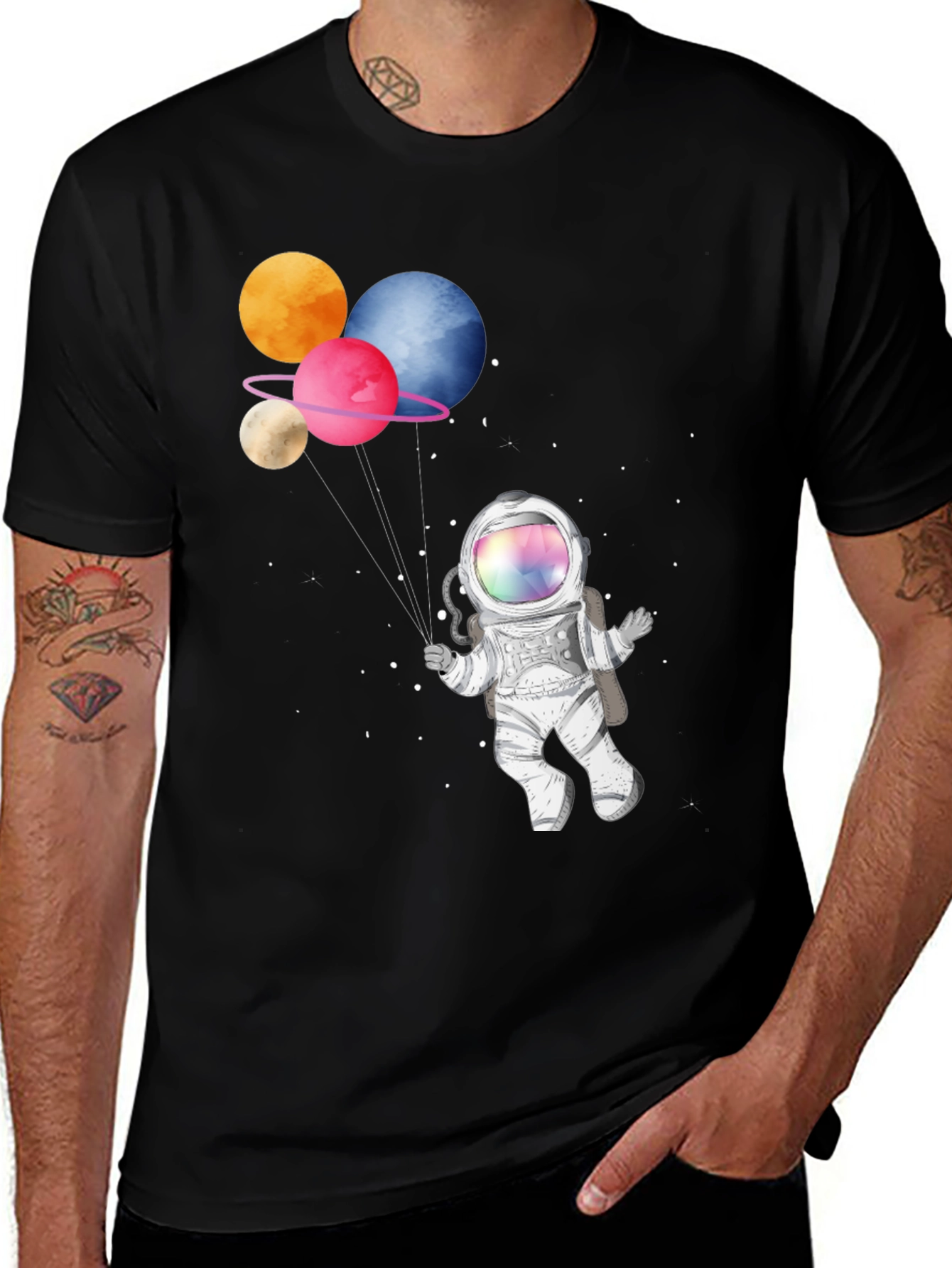 Variant 7 of Astronaut with Planet Balloons Graphic T-Shirt