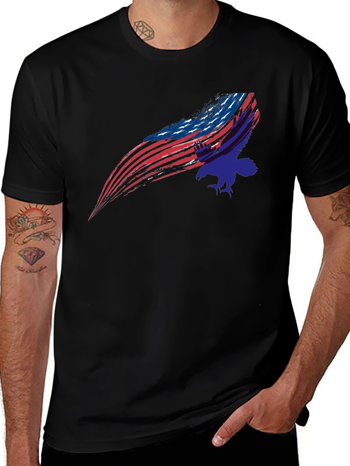 Variant 25 of American Flag Eagle Graphic Black T-Shirt