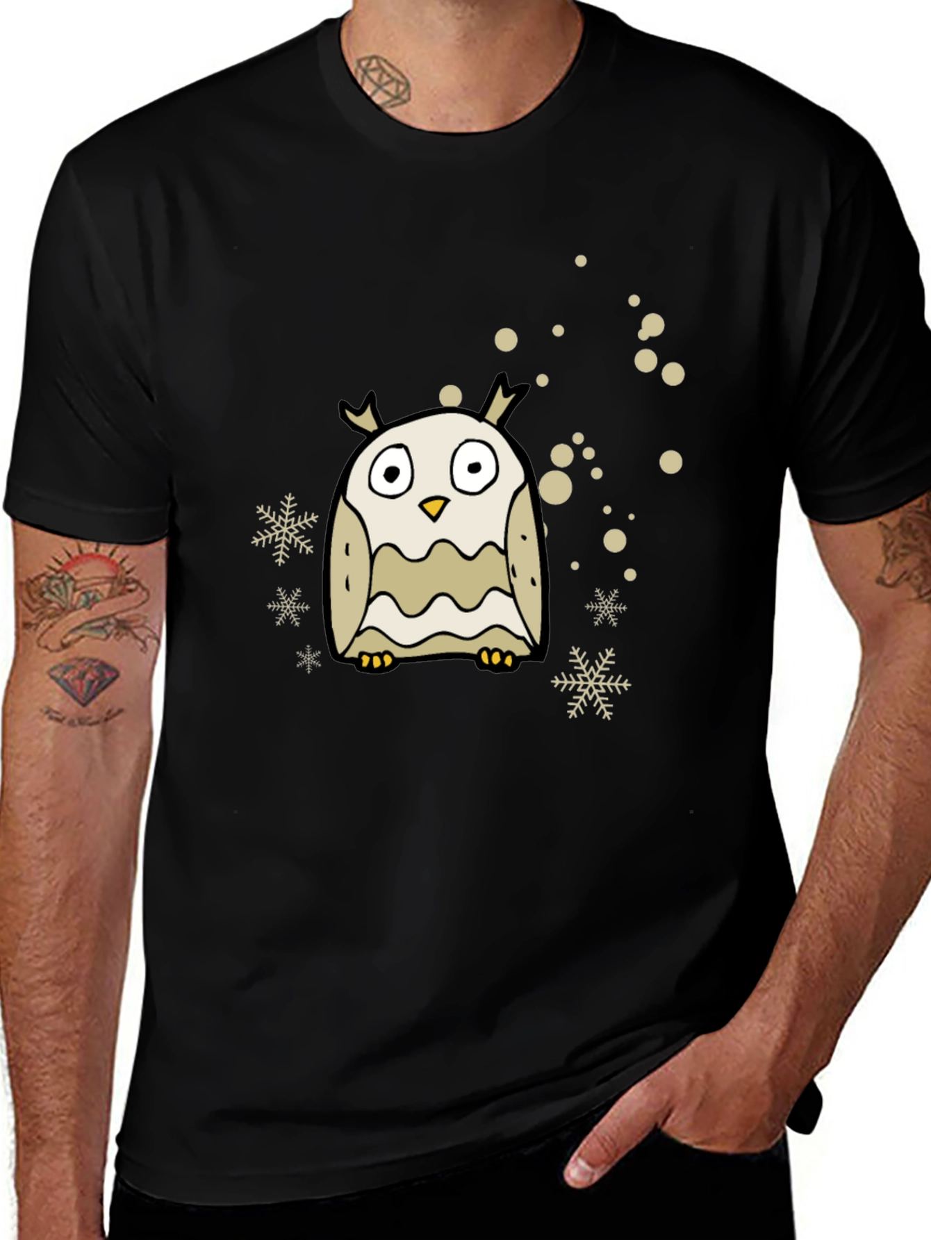 Variant 8 of Cute Owl Graphic Tee - Black Cotton Blend