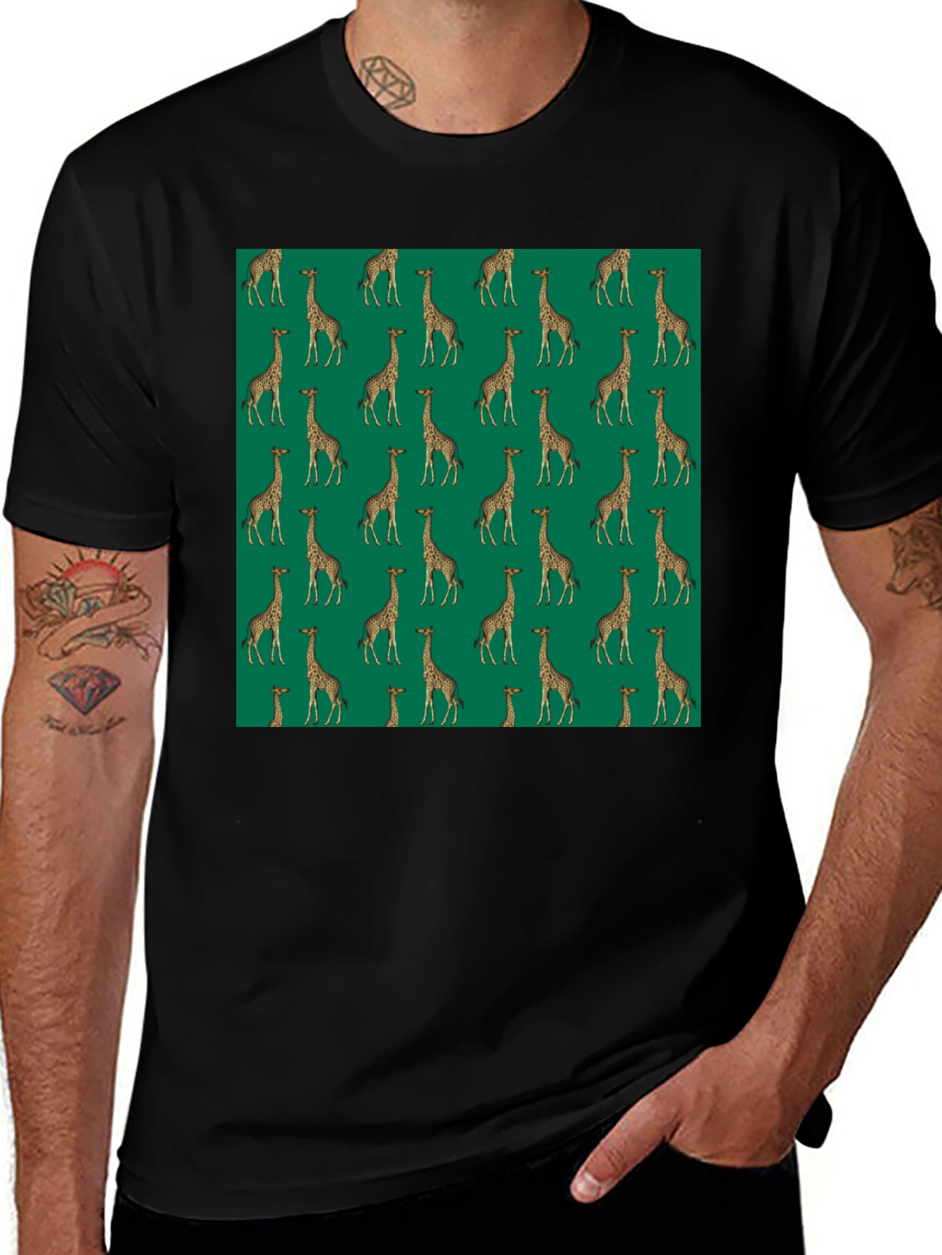 Variant 21 of Giraffe Print Black T-Shirt