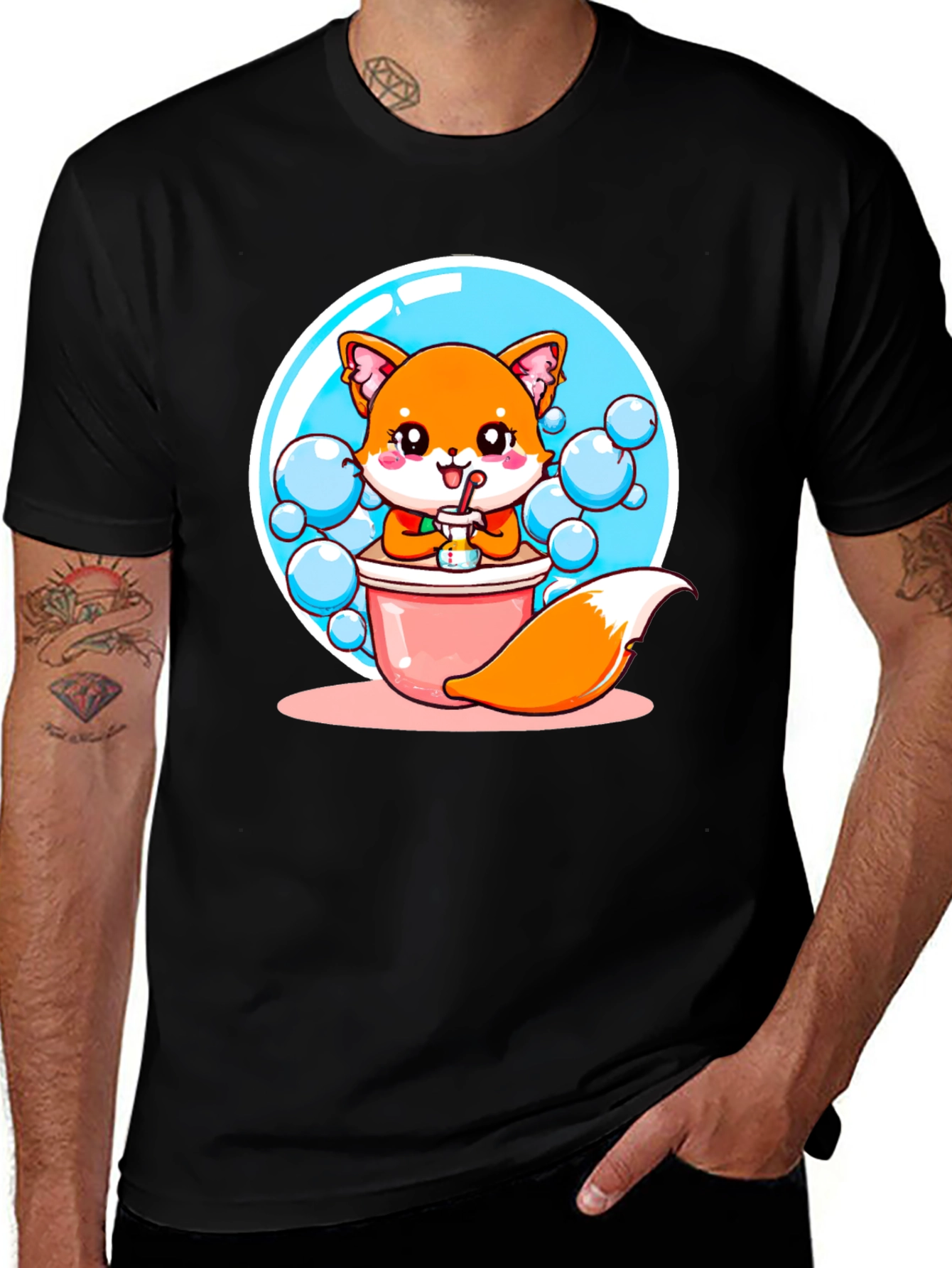 Variant 20 of Cute Fox Bubble Tea Graphic Tee - Kawaii Style Shirt