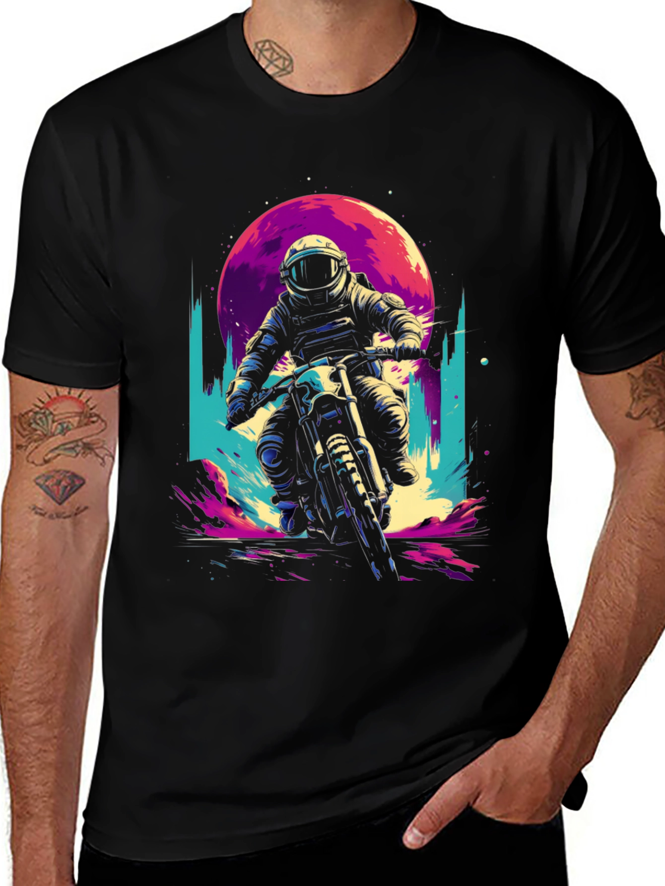 Black Retro Space Rider T-Shirt - Adventure Awaits! main image
