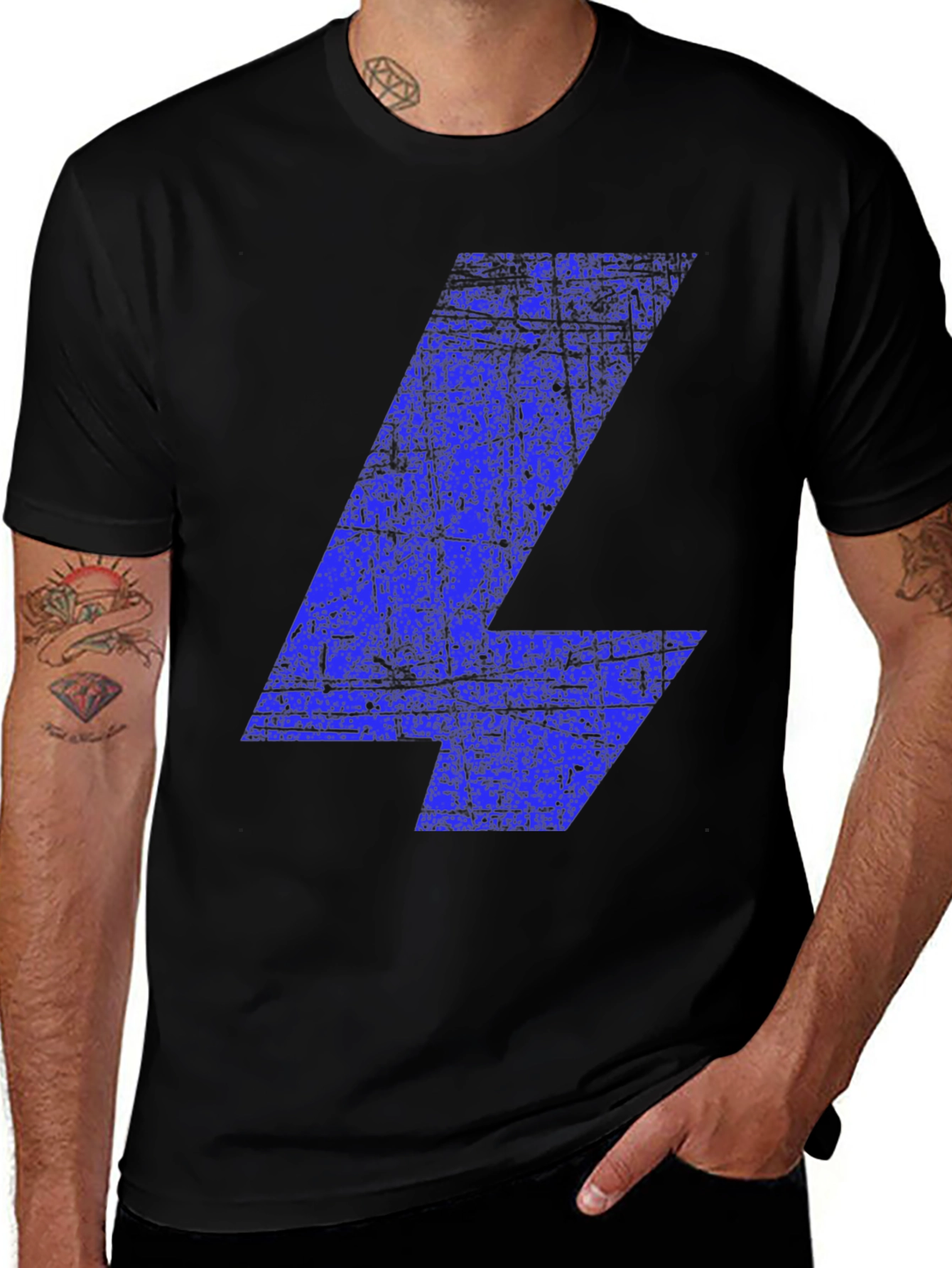 Variant 19 of Blue Distressed Lightning Bolt Graphic Tee - Black