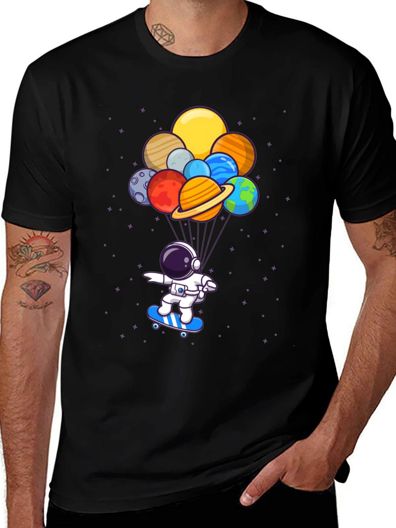 Variant 6 of Astronaut Skateboard T-Shirt - Planets Balloon