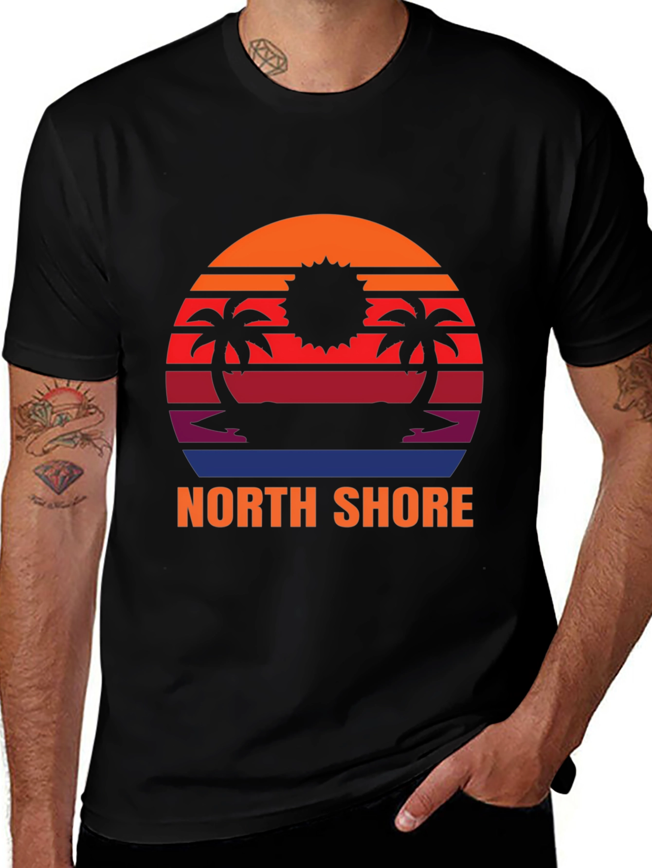 Black North Shore Sunset Graphic Tee - Island Vibes main image