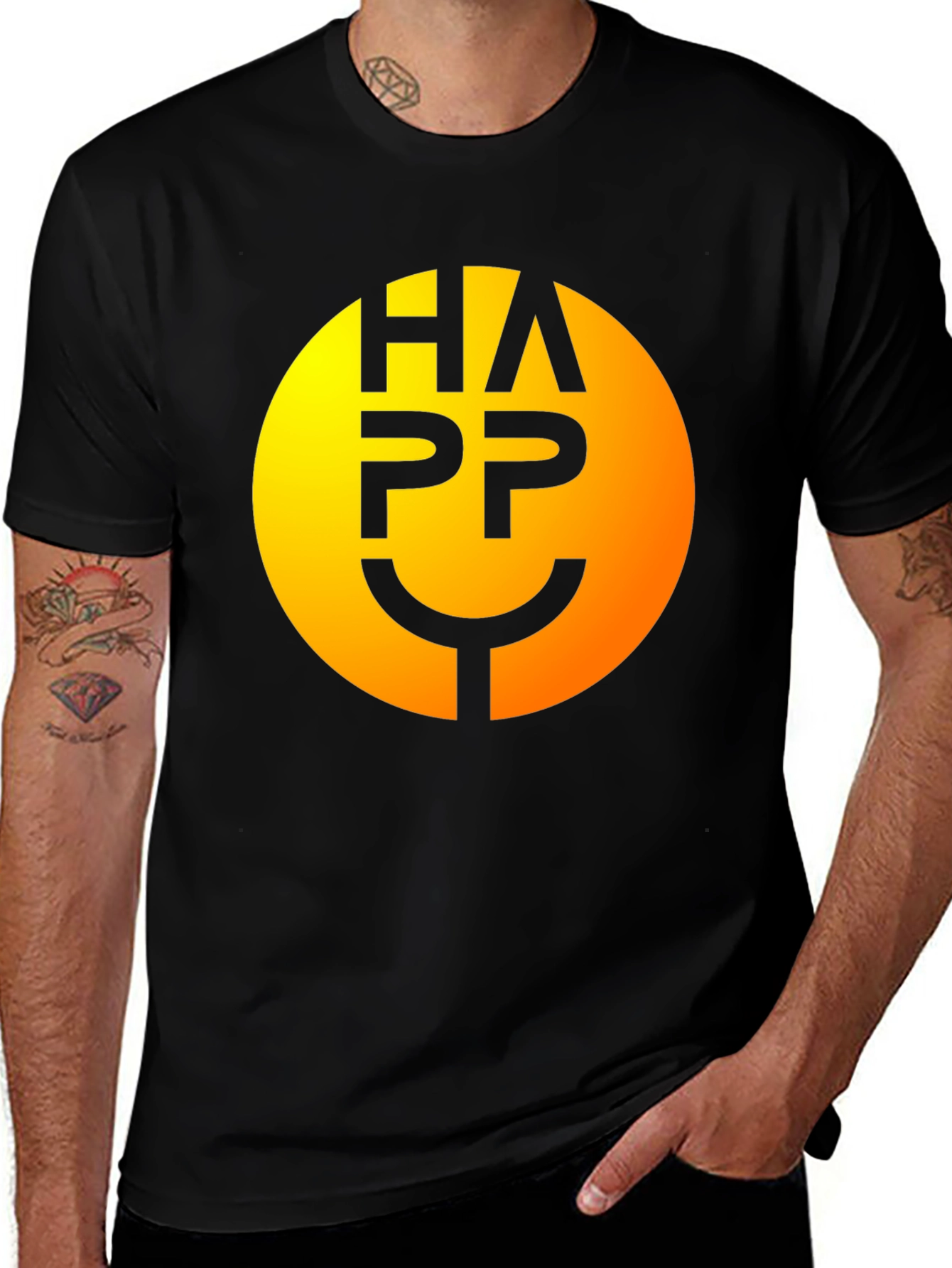 Happy Face Graphic Tee - Smiley Black T-Shirt