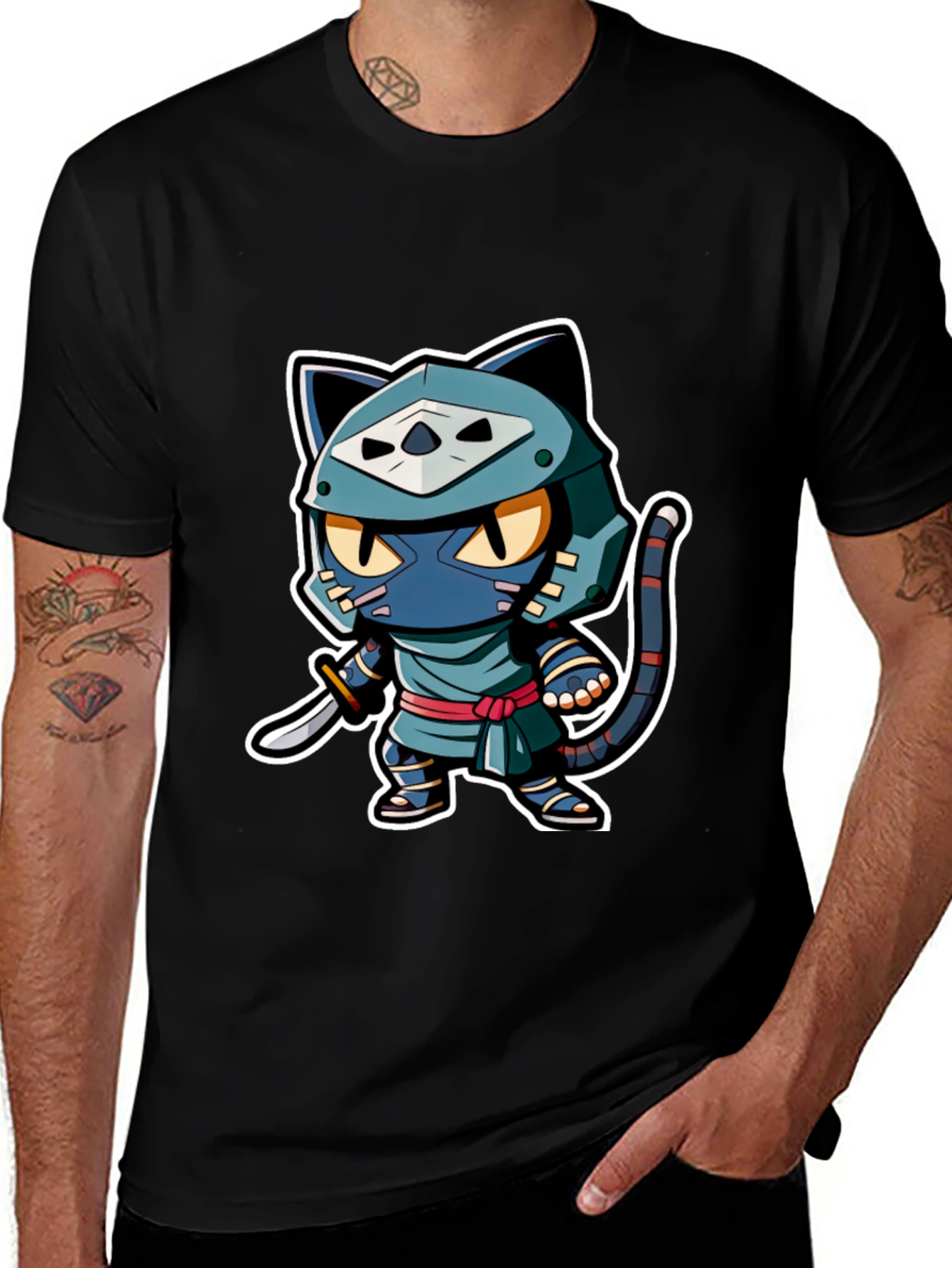 Variant 19 of Ninja Cat Graphic Tee - Black