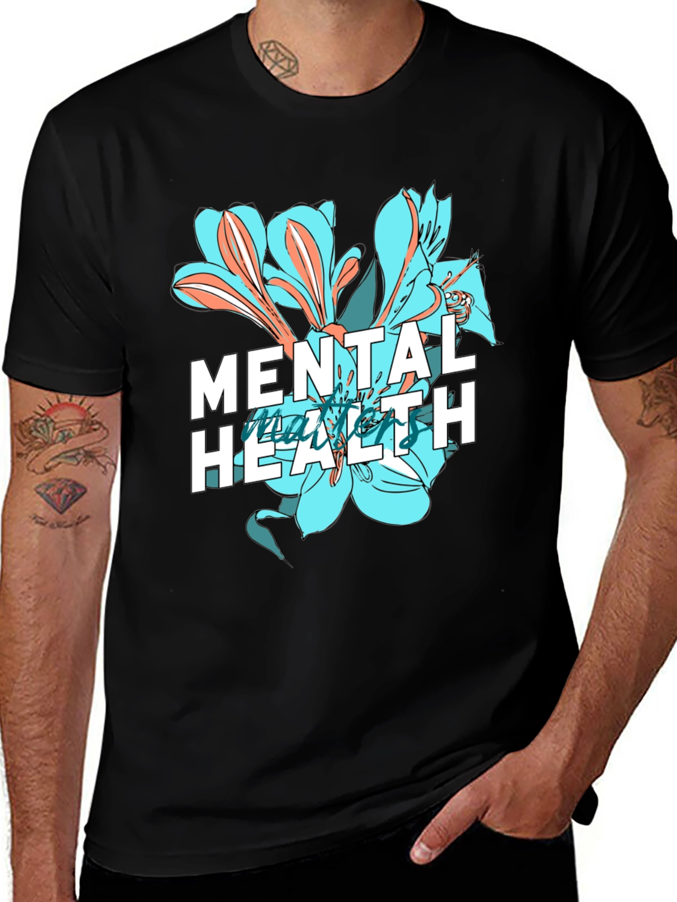 Variant 16 of Mental Health Floral Graphic Tee - Black