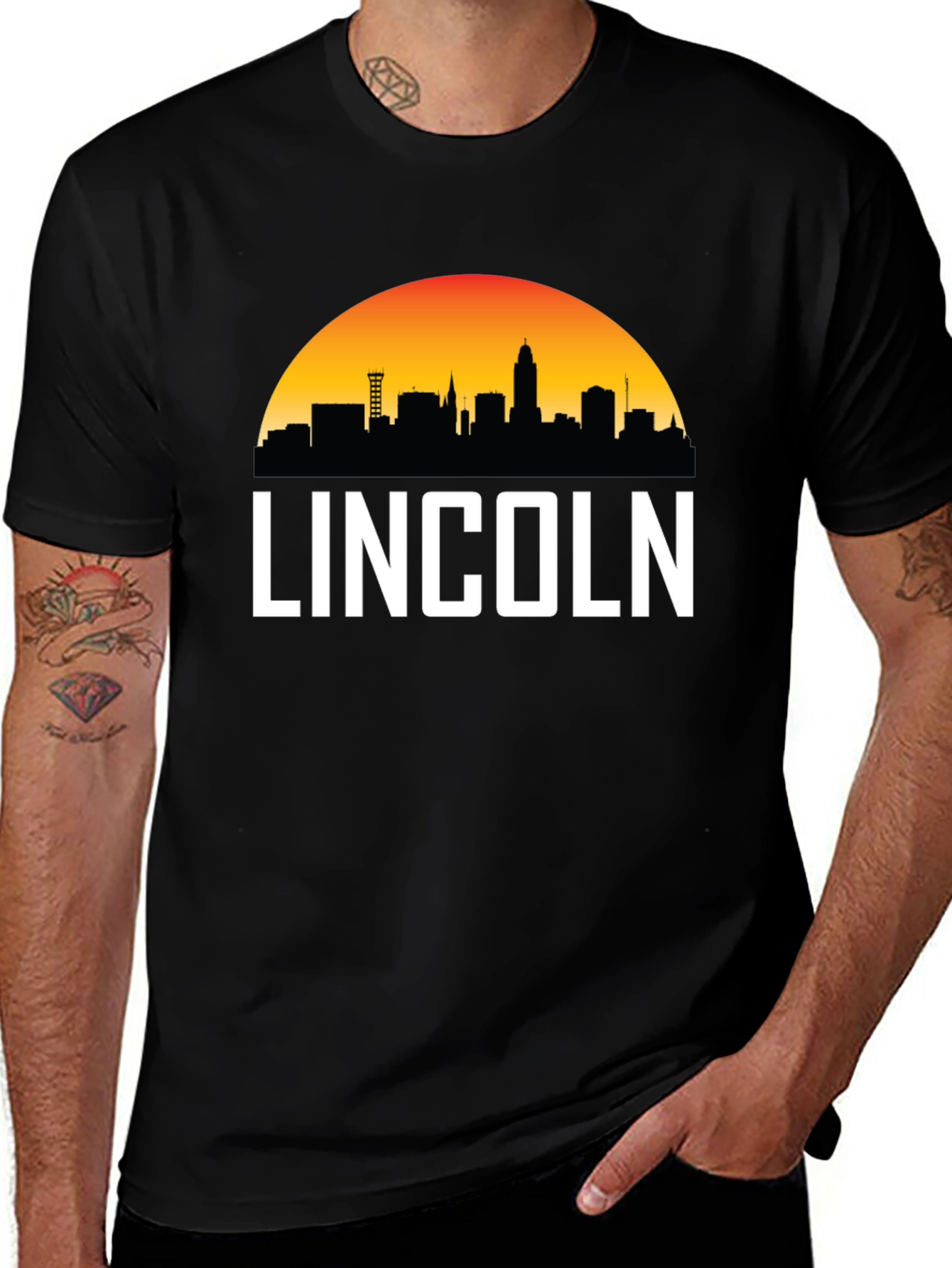 Lincoln Nebraska Skyline Graphic Tee - Black