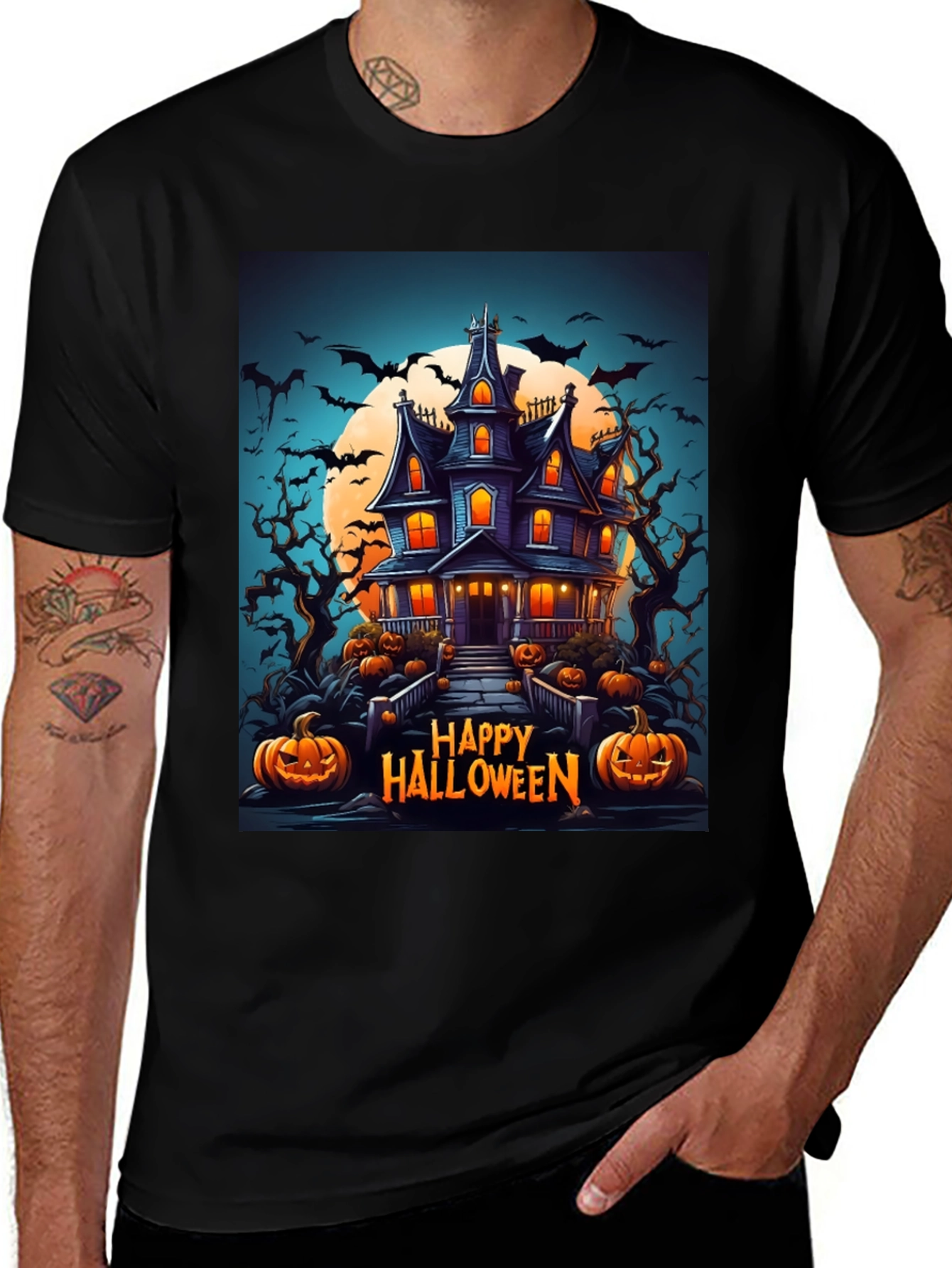 Variant 9 of Happy Halloween Haunted House Graphic Tee