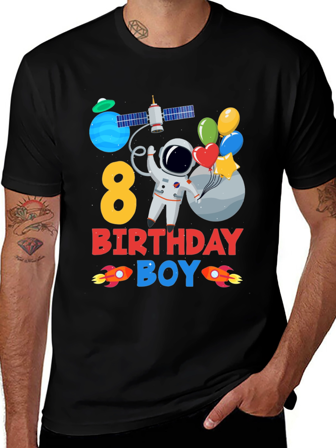 Black 8th Birthday Boy Astronaut T-Shirt main image
