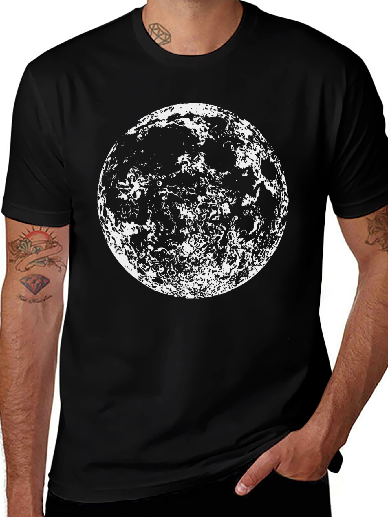 Variant 17 of Lunar Graphic Tee -  Black Cotton Moon Print Shirt