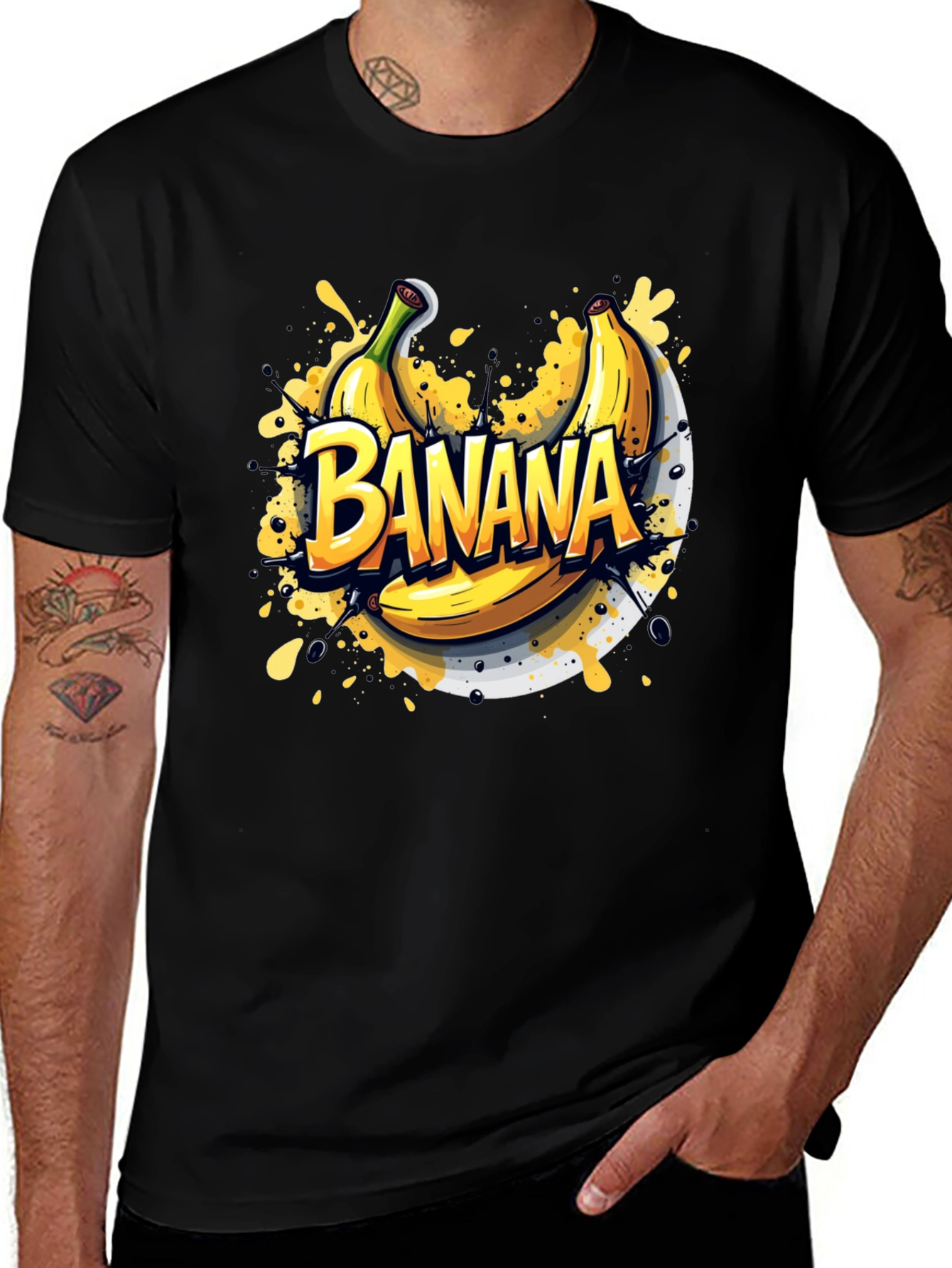 Variant 24 of Banana Graphic Tee - Fruit Lover's Black T-Shirt