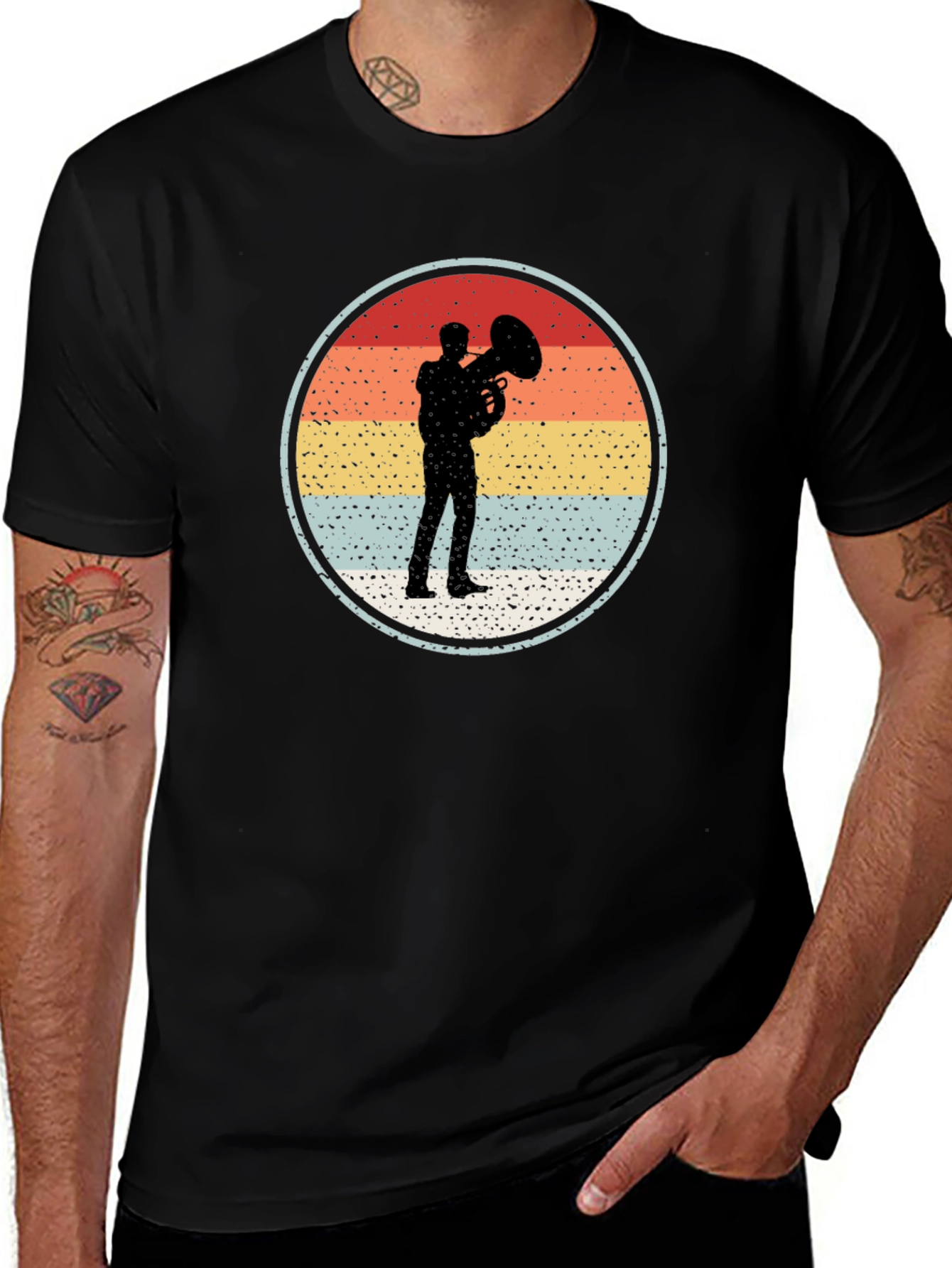 Variant 28 of Retro Tuba Player Graphic Tee - Black Cotton T-Shirt