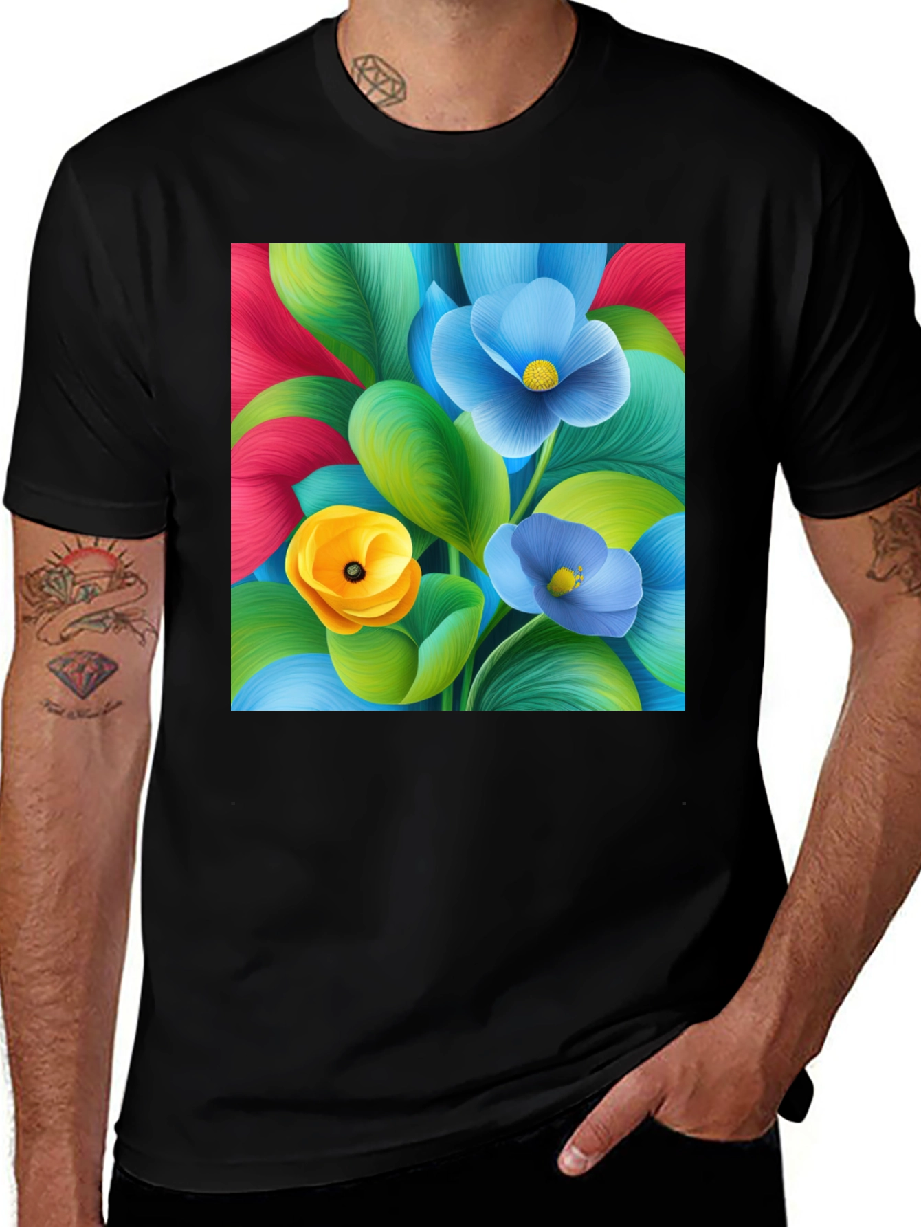 Variant 6 of Floral Print T-Shirt - Vibrant Colors