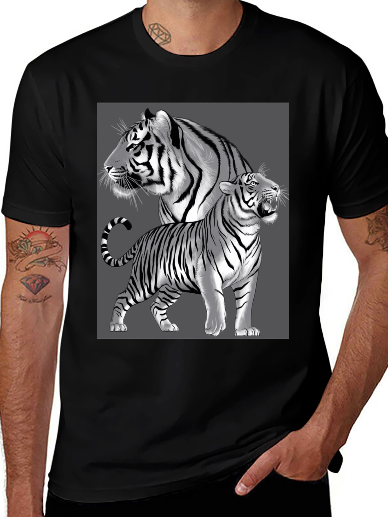 Variant 28 of Tiger Graphic Tee - Black Crew Neck