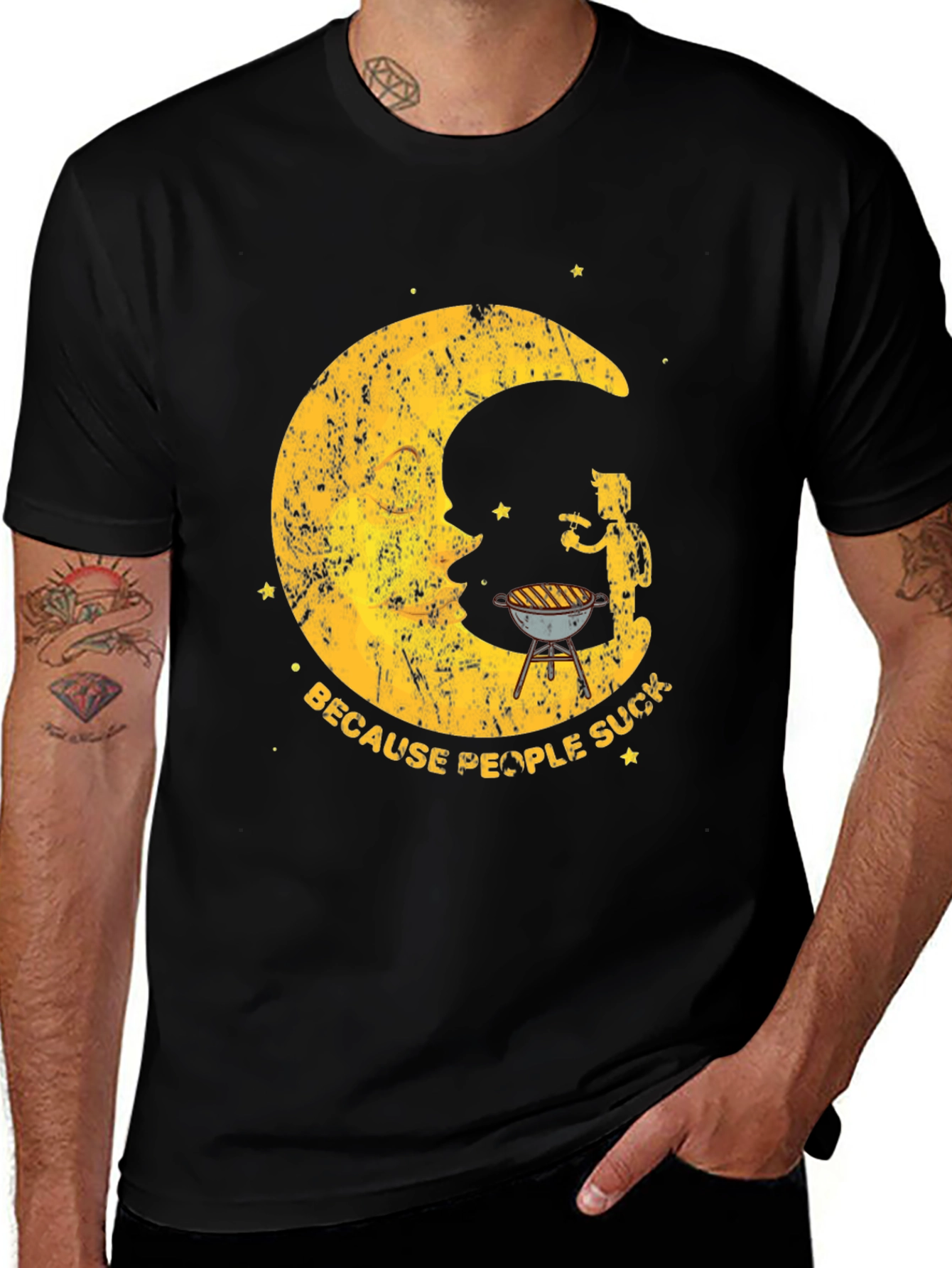Variant 13 of BBQ Moon Men's Black Graphic T-Shirt