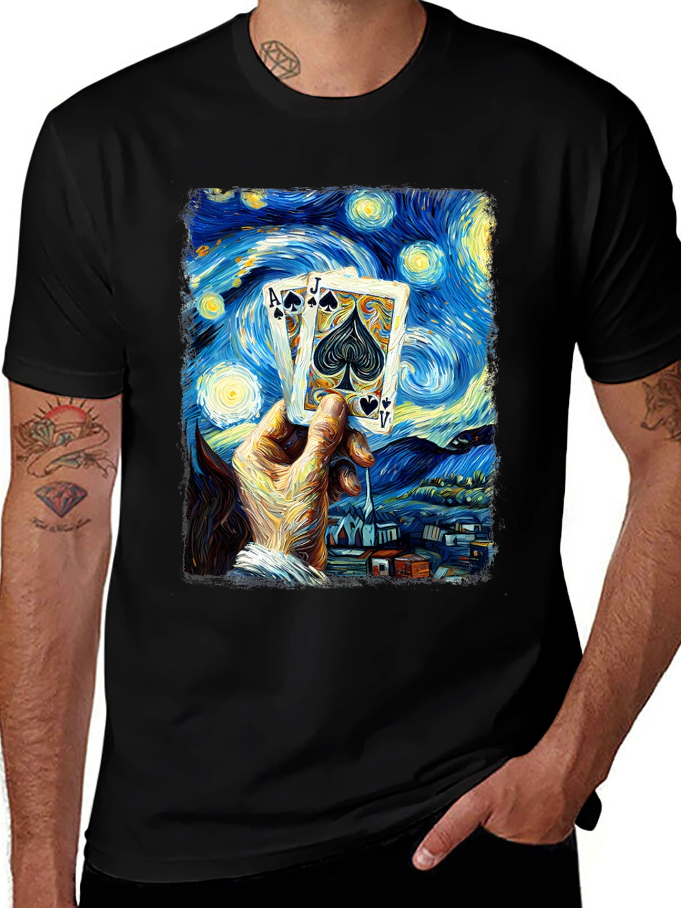 Variant 16 of Starry Night Poker T-Shirt - Ace Jack Spade Design