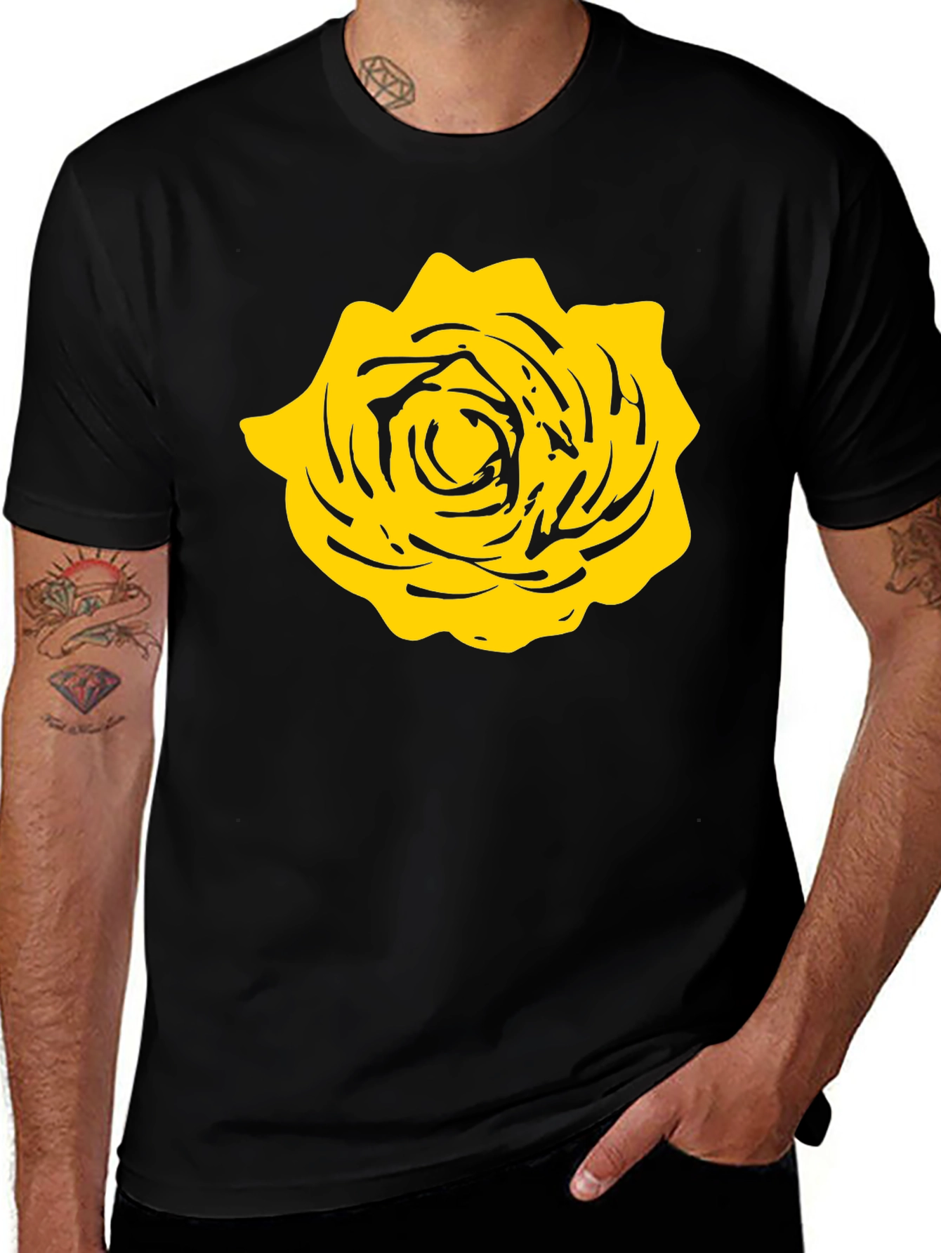 Variant 17 of Black T-Shirt with Yellow Rose Graphic