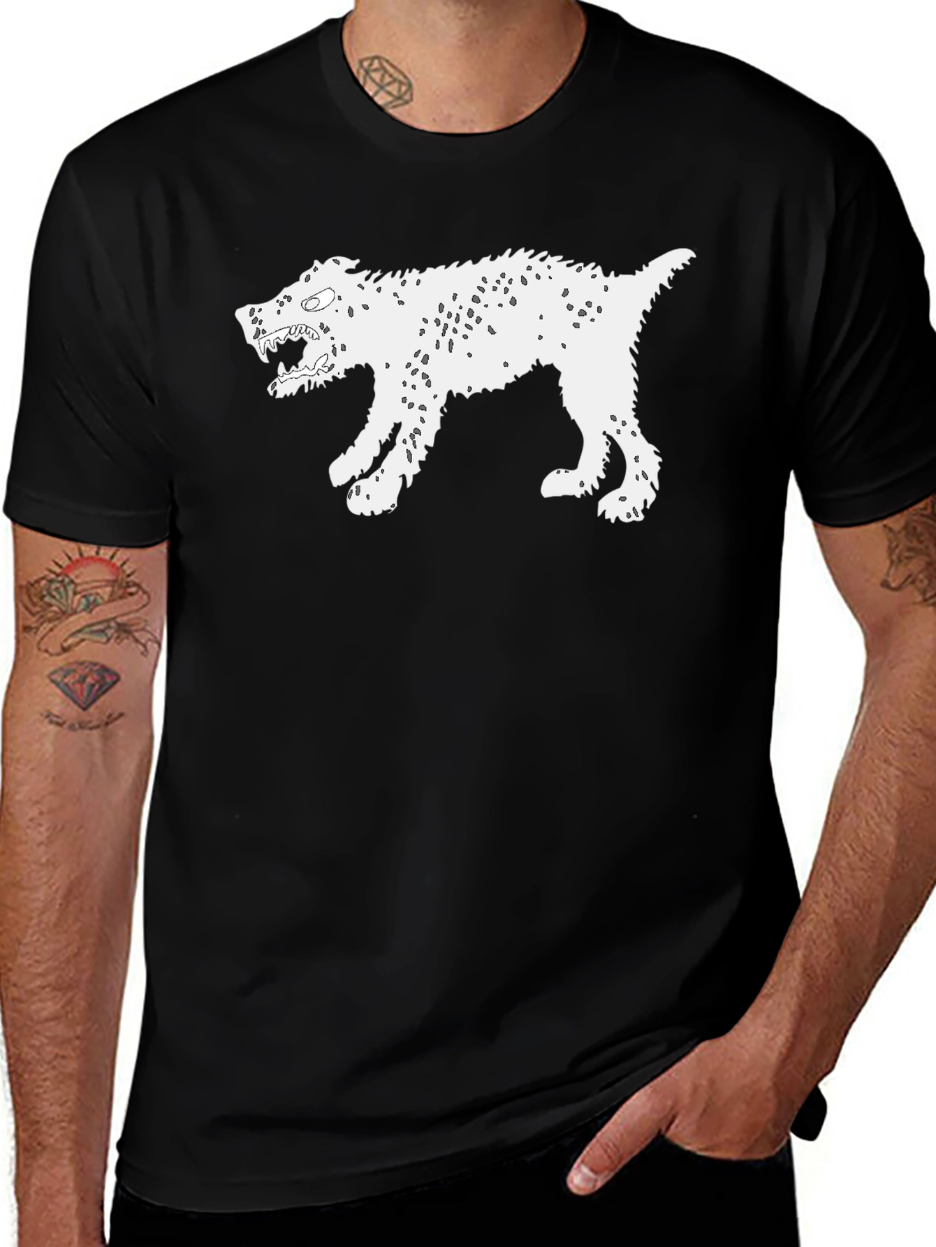 Variant 7 of Men's Black T-Shirt with White Monster Dog Graphic
