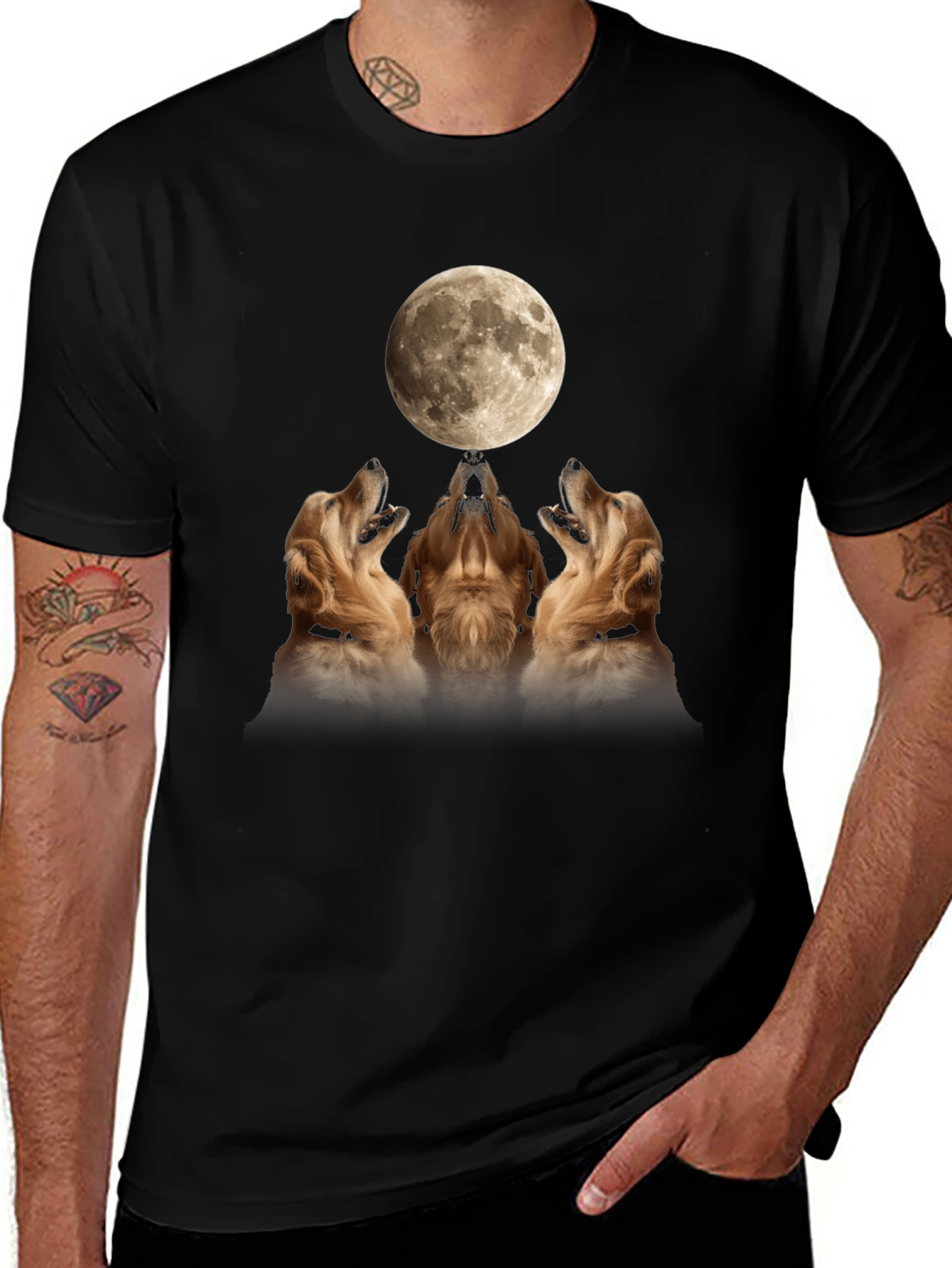 Golden Retriever Moon Howl Graphic T-Shirt