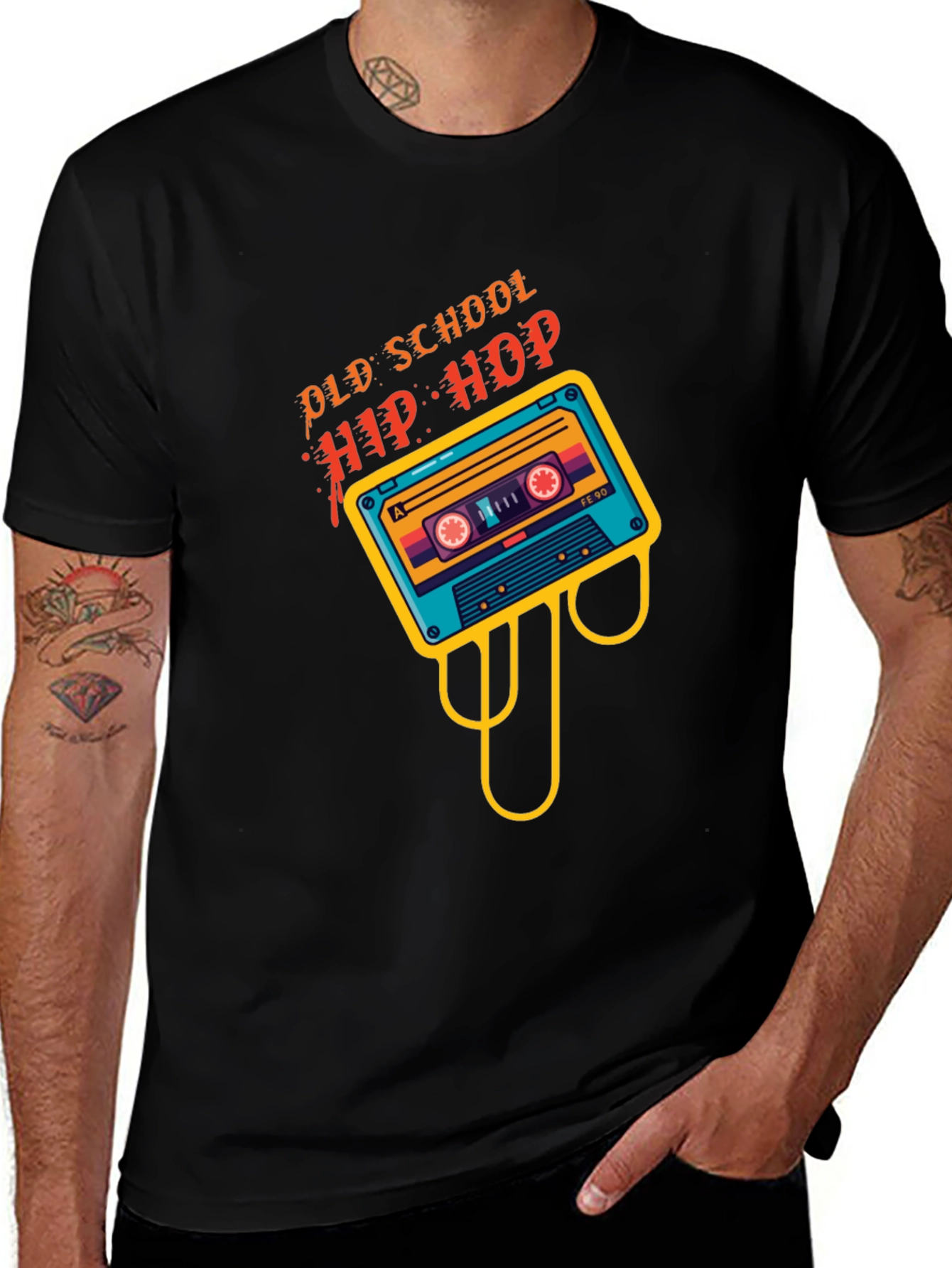 Variant 23 of Old School Hip Hop Cassette Graphic Tee - Black