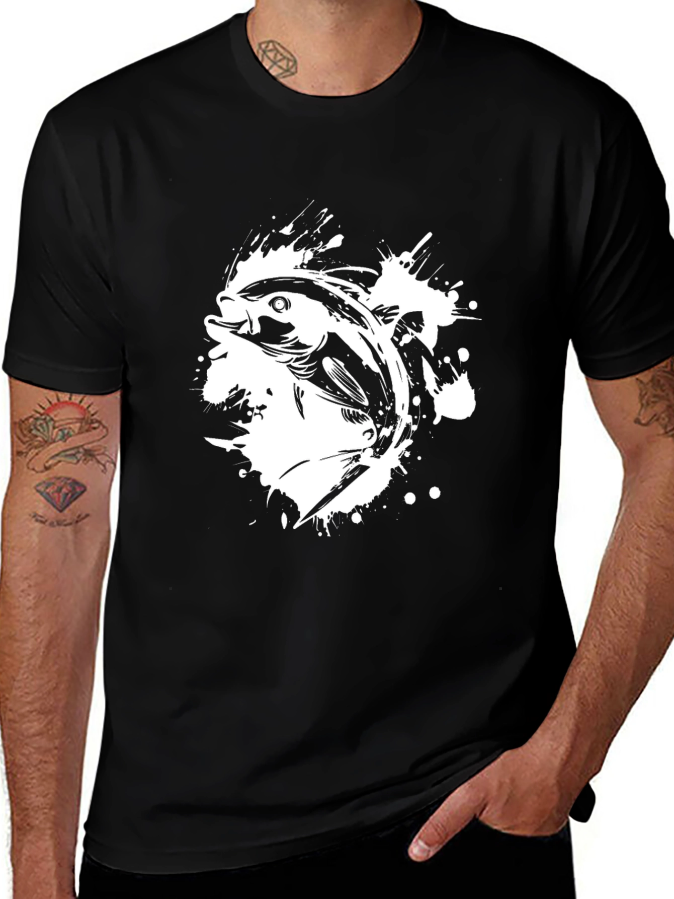 Variant 25 of Men's Black Fish Graphic T-Shirt