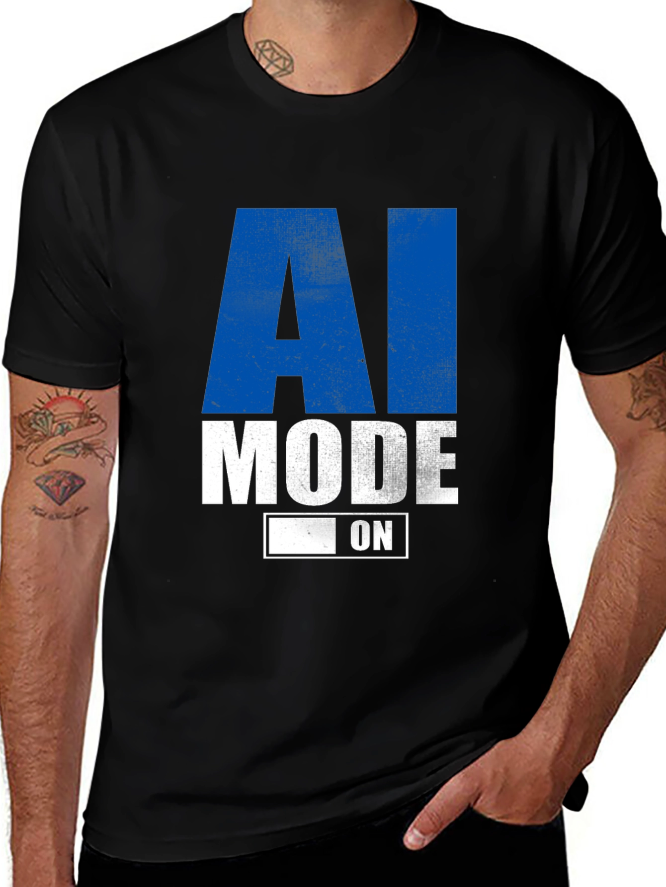 AI Mode On Graphic Tee - Black Casual T-Shirt