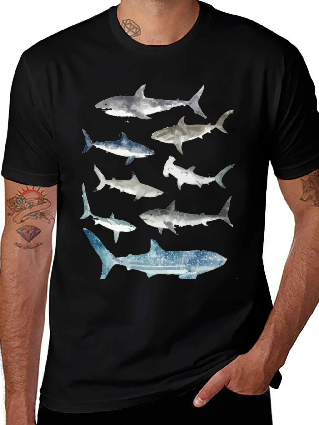 Variant 24 of Shark Print Black Graphic T-Shirt