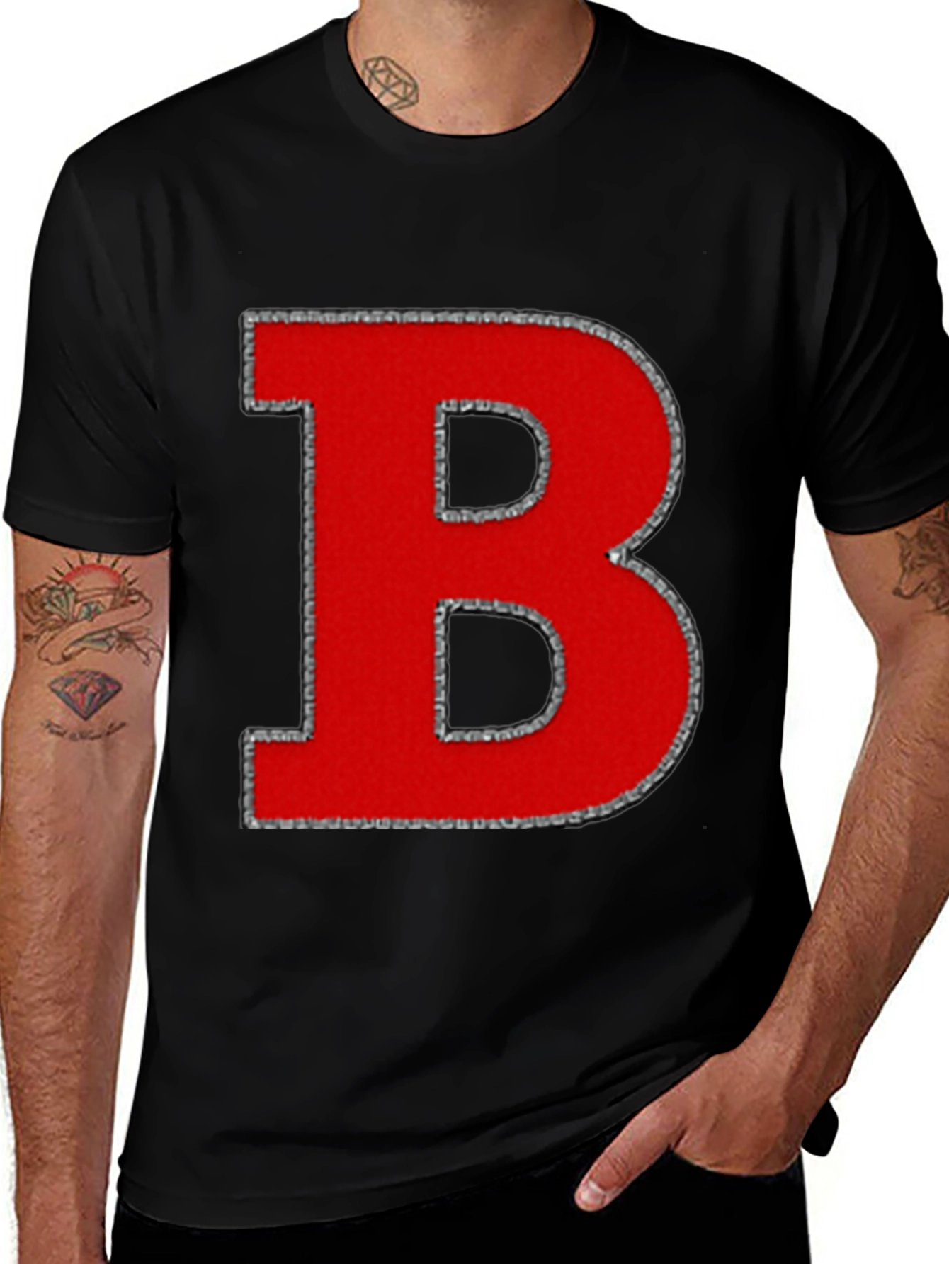 Variant 16 of Bold Red Letter "B" Graphic Tee - Casual Style