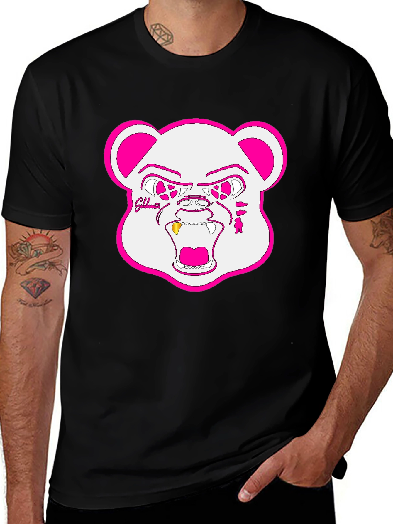 Black Black T-Shirt with Goldteeth Bear Graphic main image