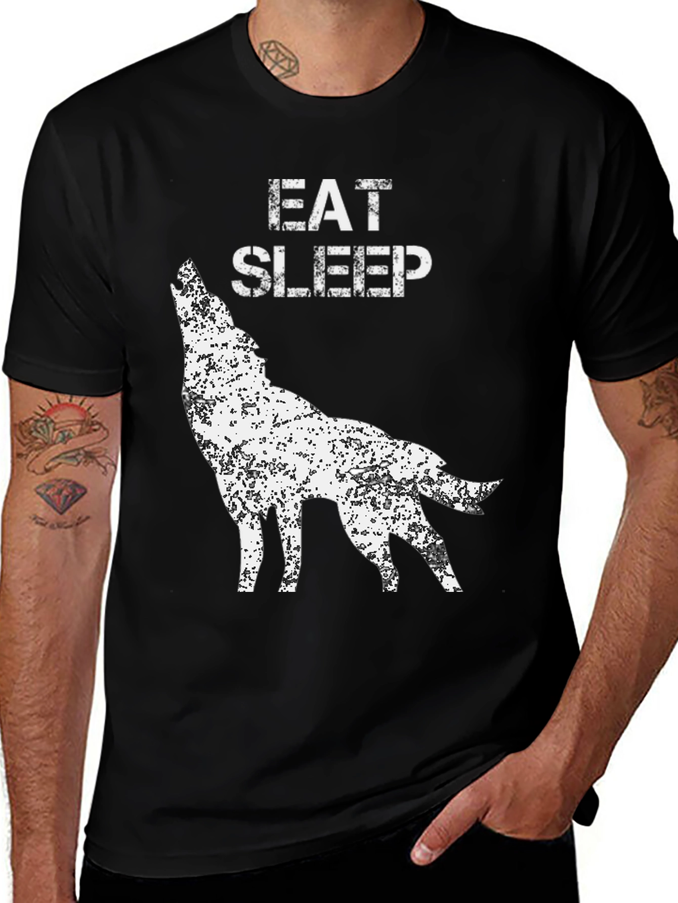 Eat Sleep Wolf Howl T-Shirt - Distressed Graphic Tee