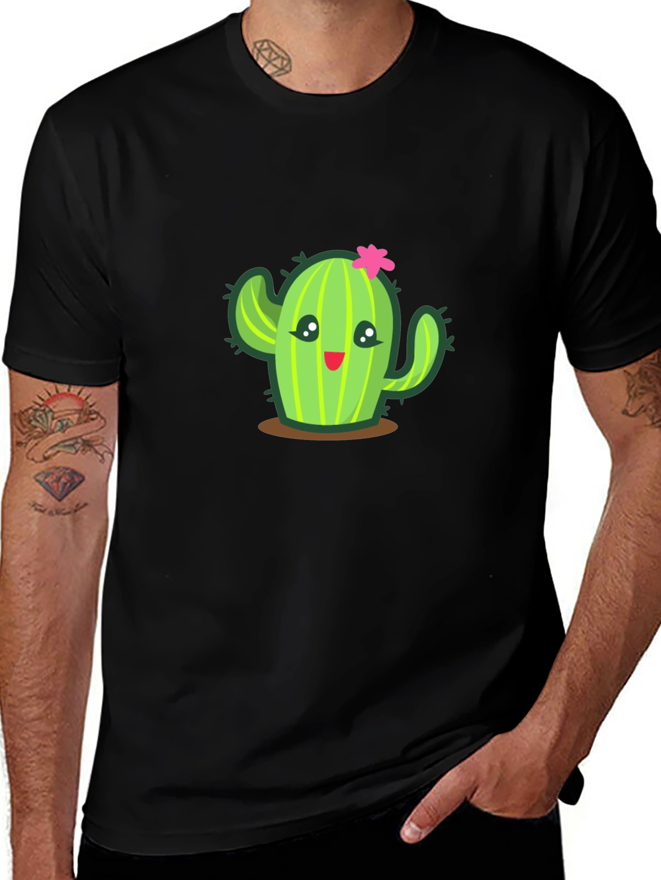 Cute Cactus Graphic Tee - Black