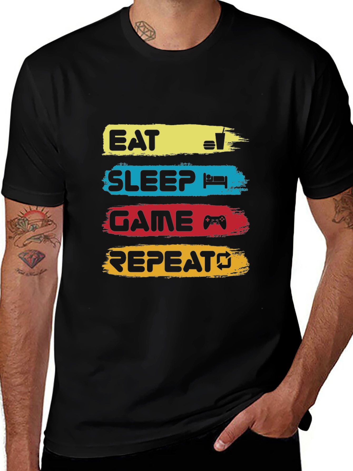 Variant 8 of Eat Sleep Game Repeat Black Graphic T-Shirt