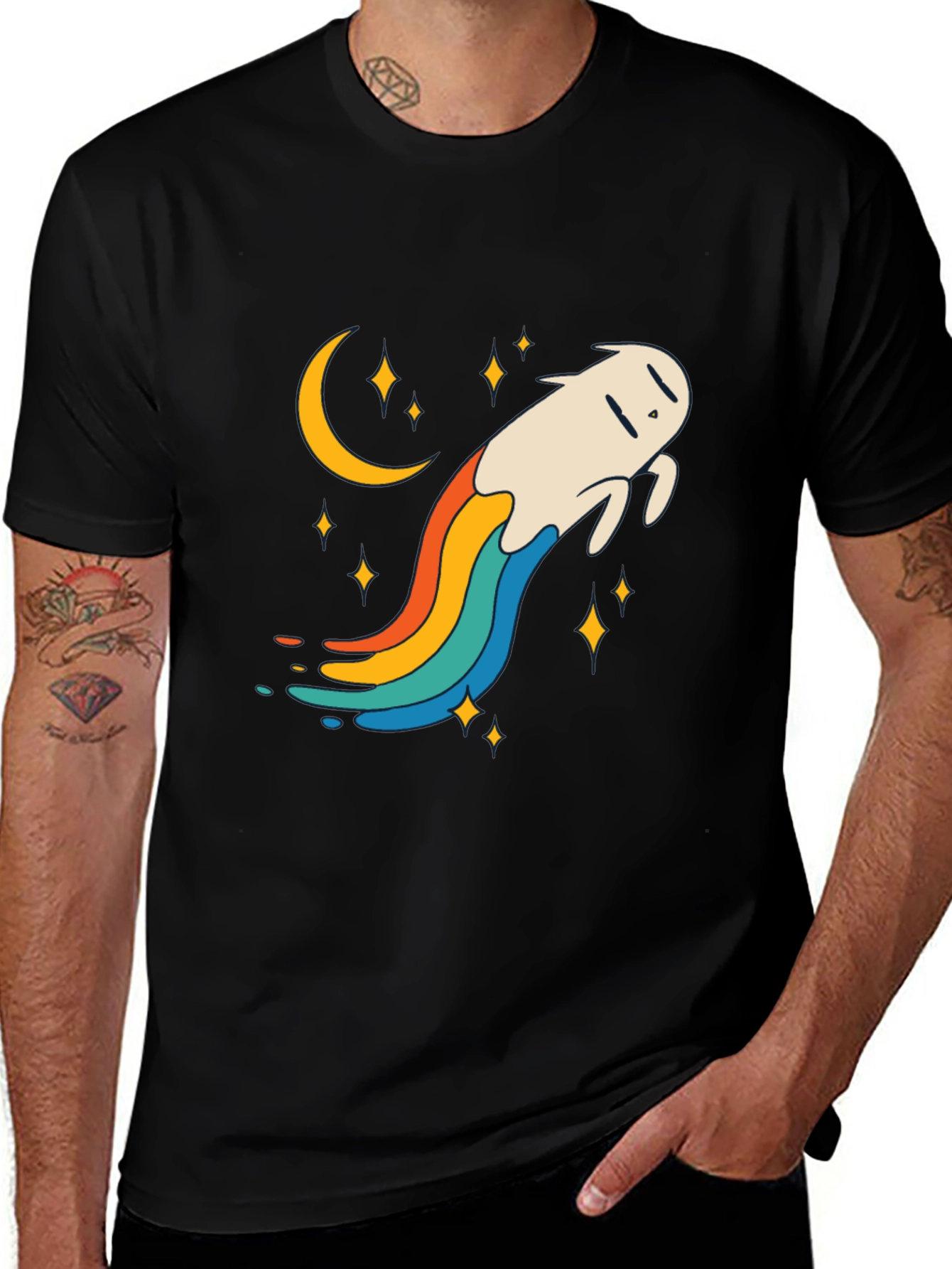Variant 9 of Rainbow Tail Ghost Black T-Shirt