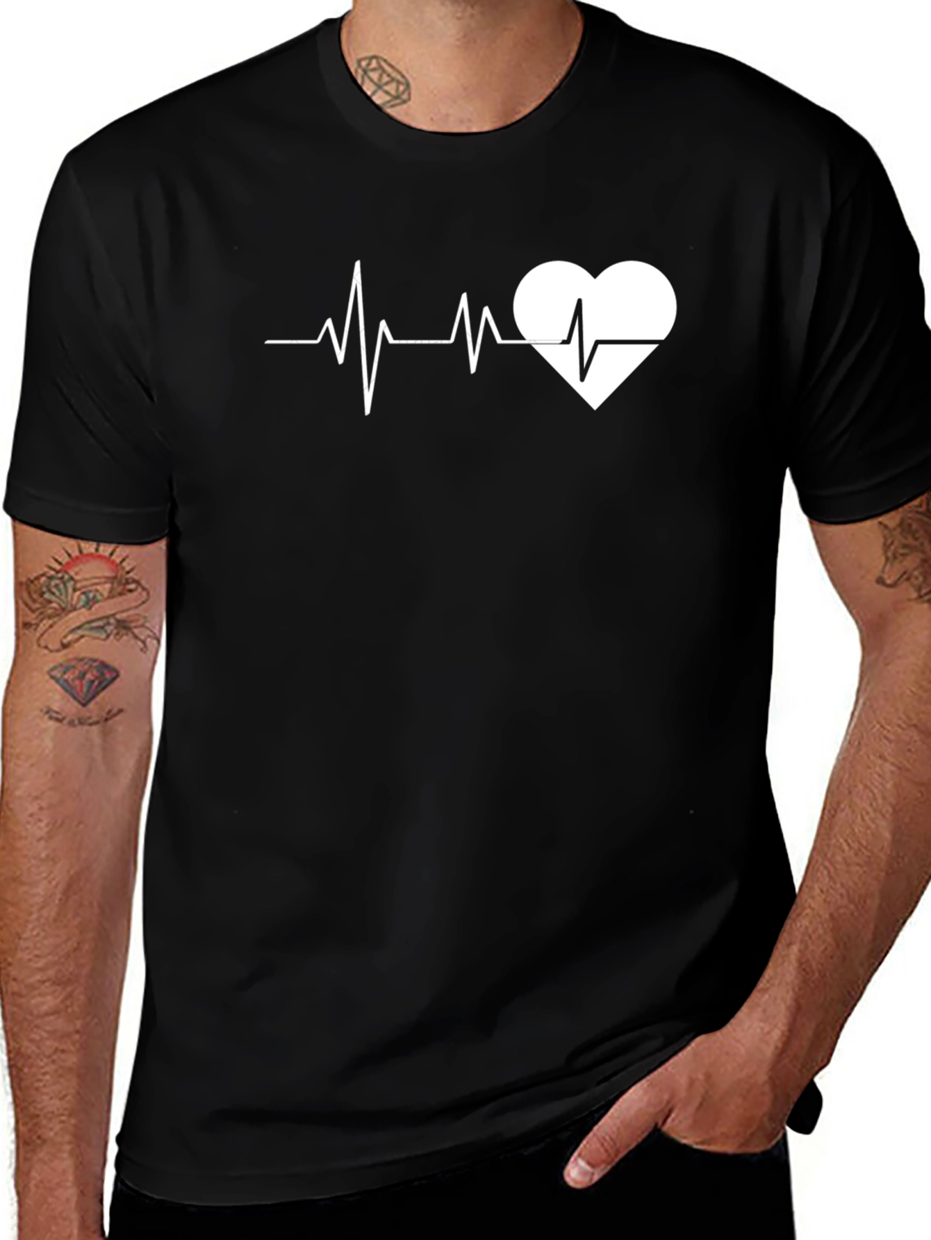 Black Heartbeat Graphic Tee - Stylish Black Cotton T-Shirt main image