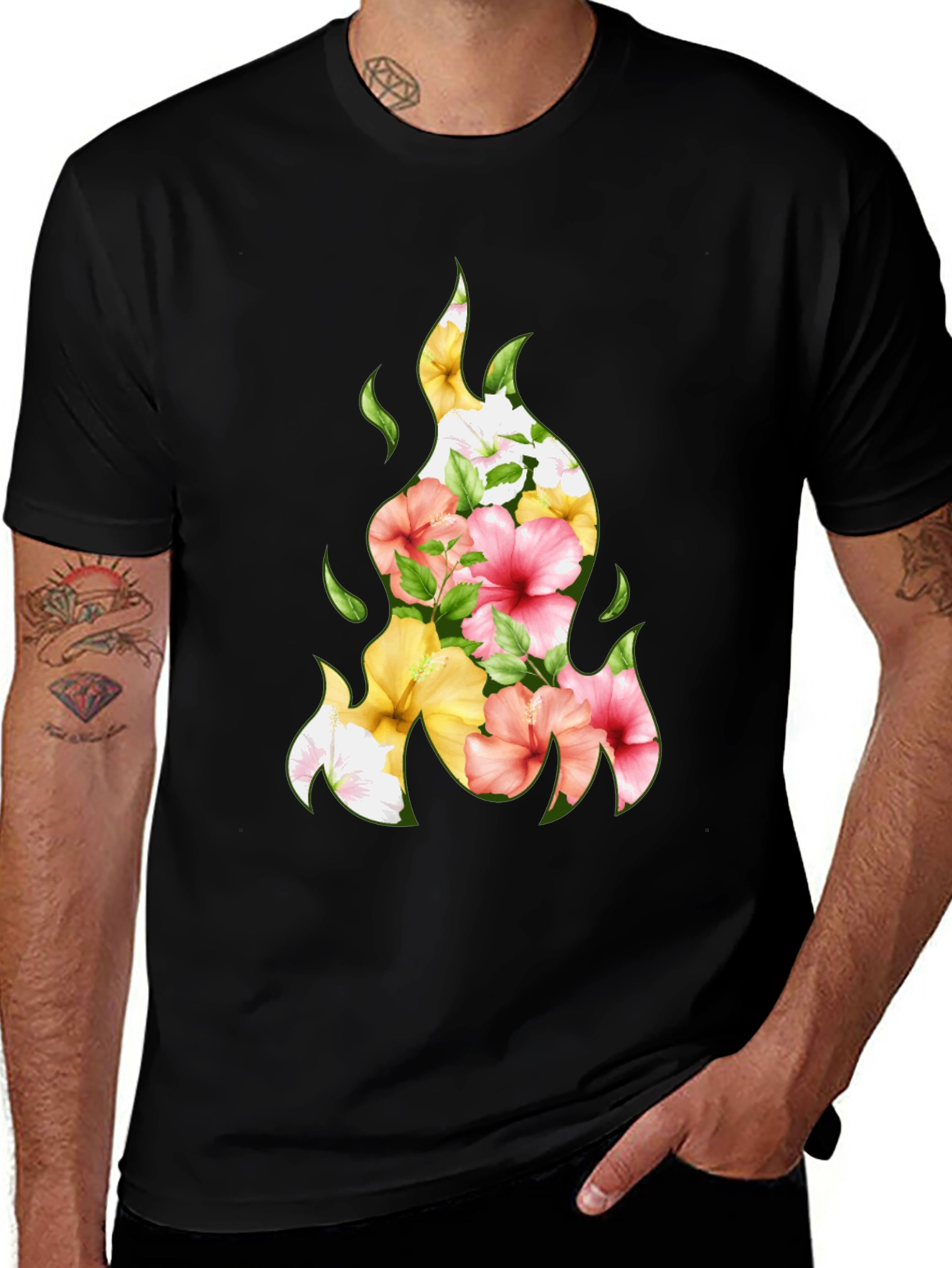 Variant 15 of Floral Fire Graphic Tee - Stylish Black T-Shirt