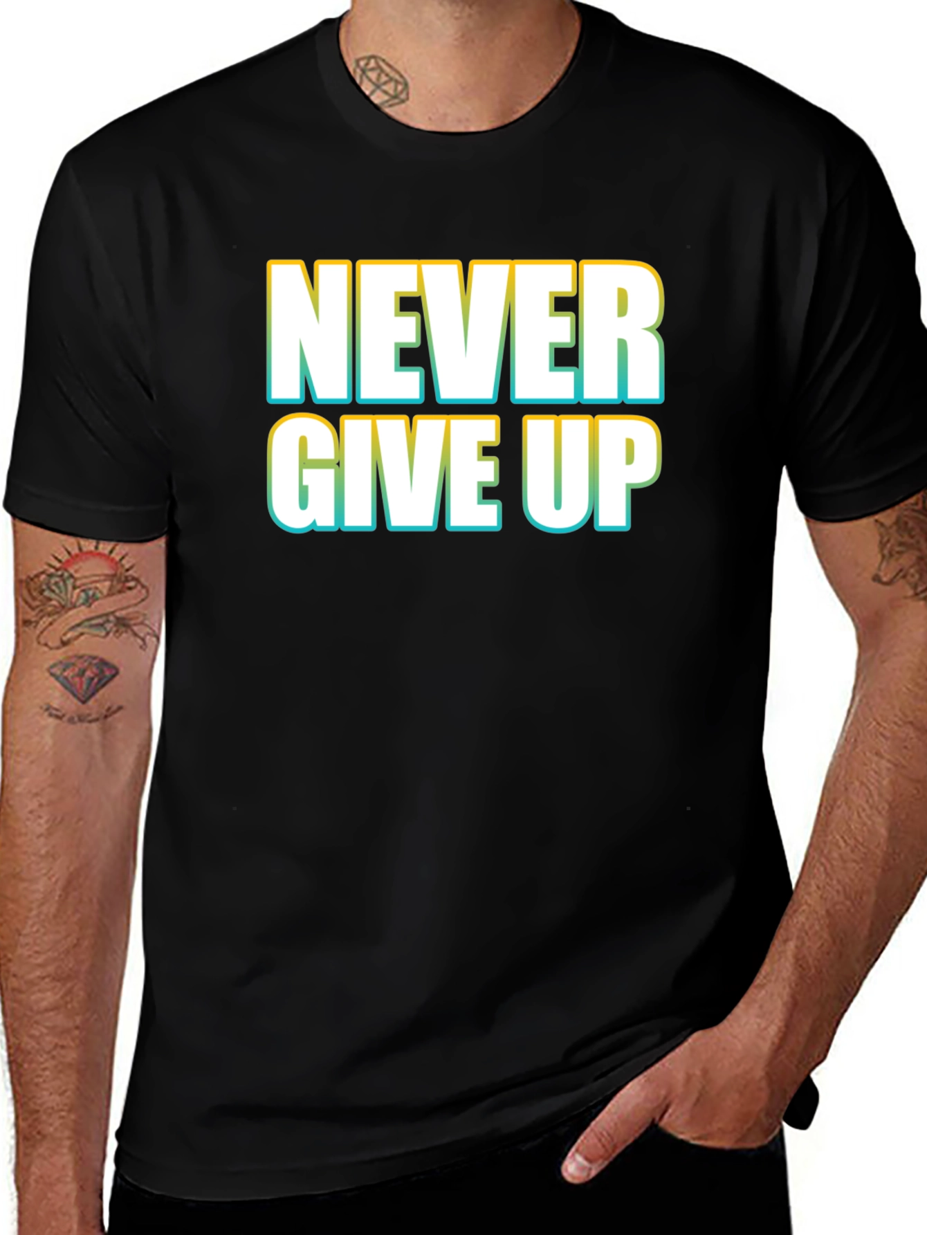 Variant 18 of Never Give Up Black Graphic T-Shirt