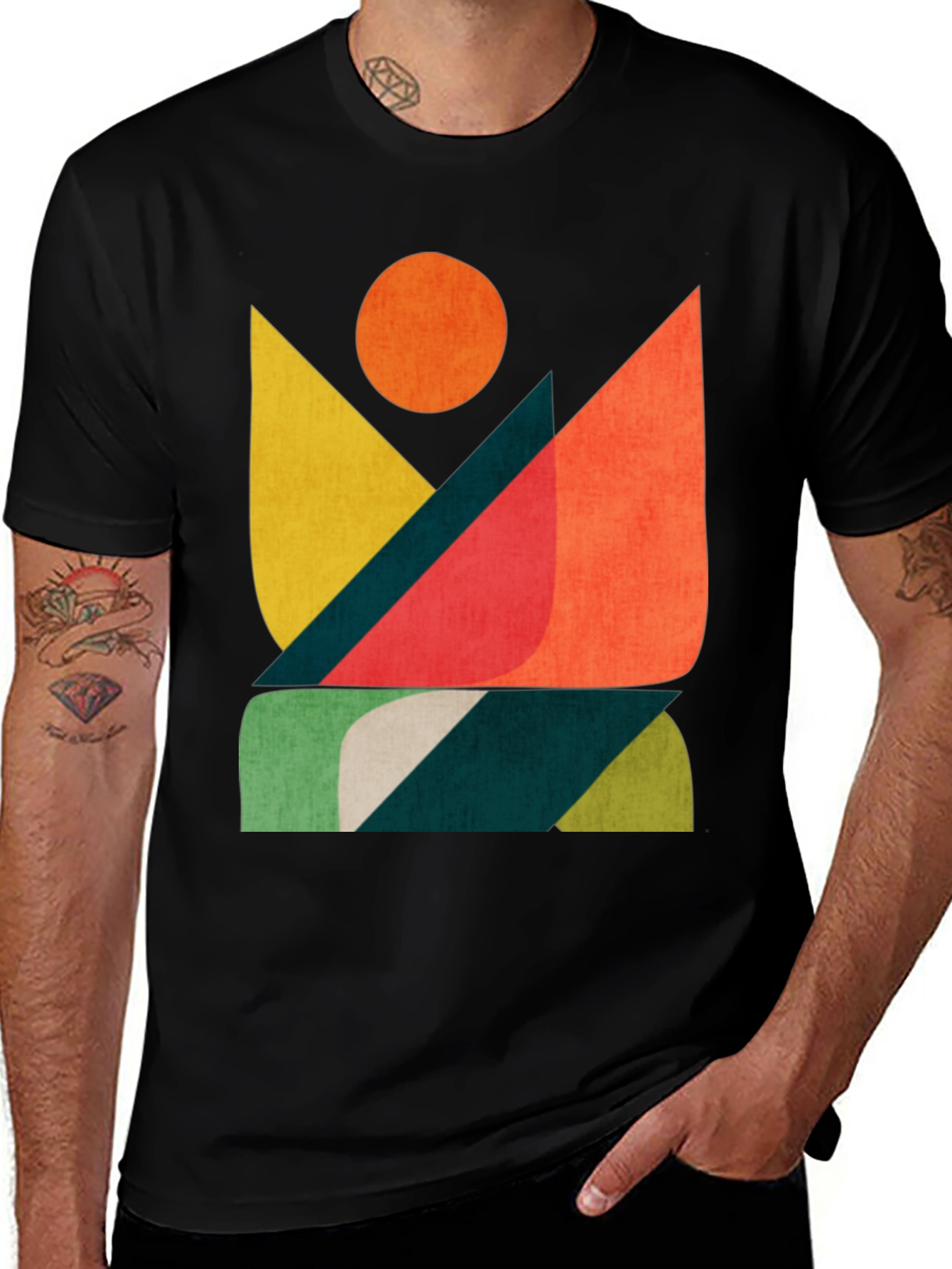 Black Abstract Graphic Print Men's T-Shirt main image