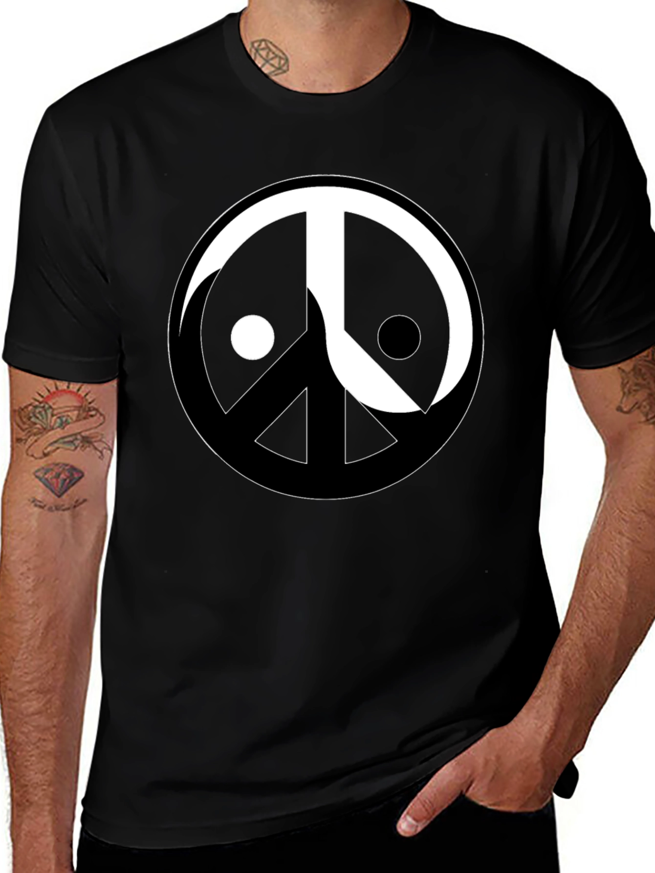 Variant 4 of Yin Yang Peace Sign Graphic Tee - Black
