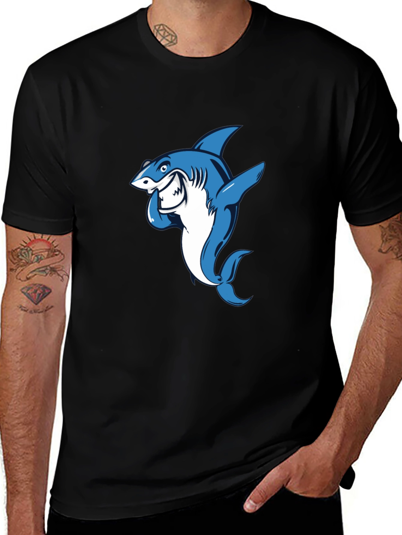 Variant 11 of Shark Graphic Black T-Shirt, Men's Short Sleeve Crew Neck