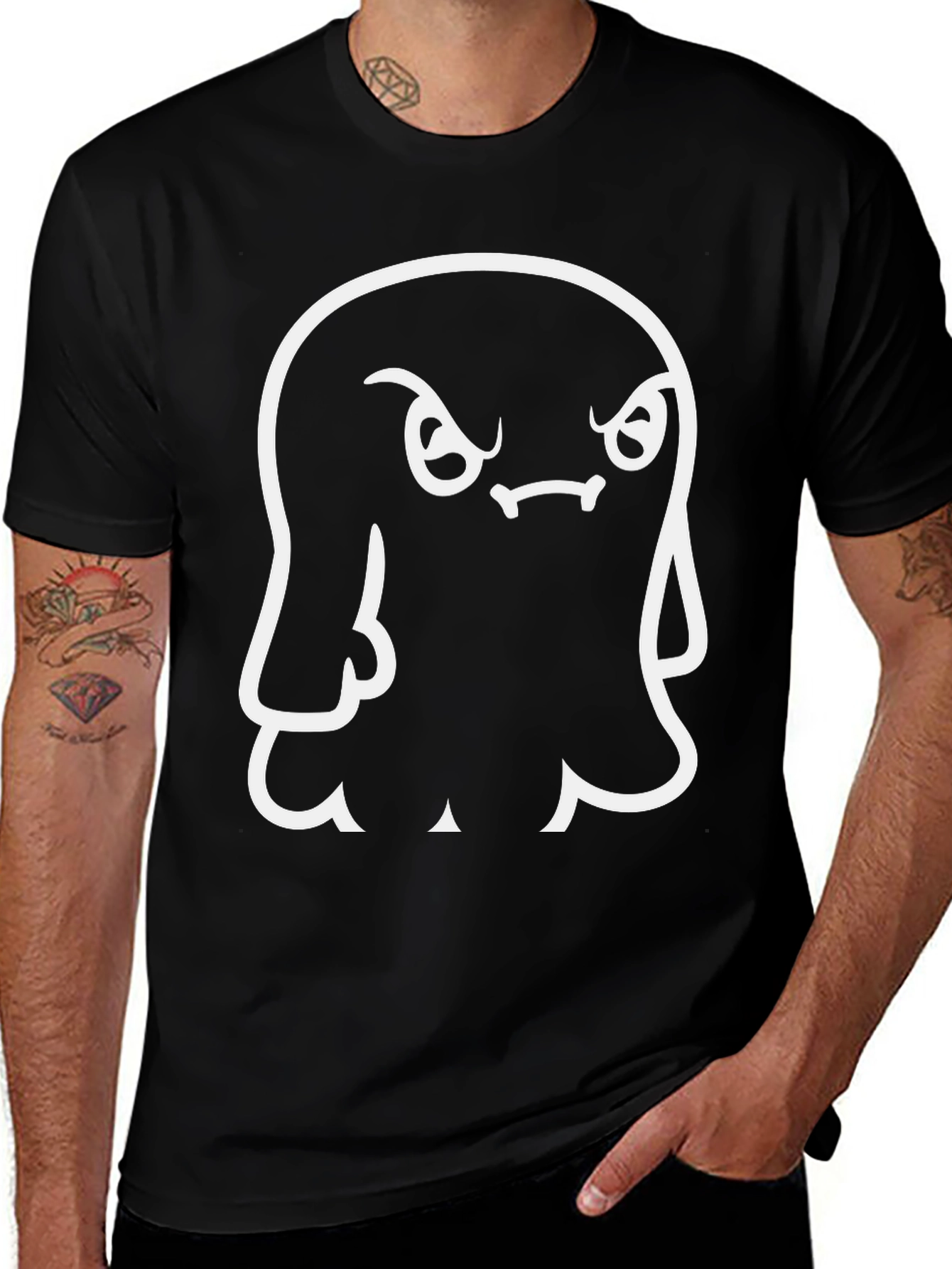 Variant 25 of Grumpy Ghost Graphic Tee - Black Cotton T-Shirt