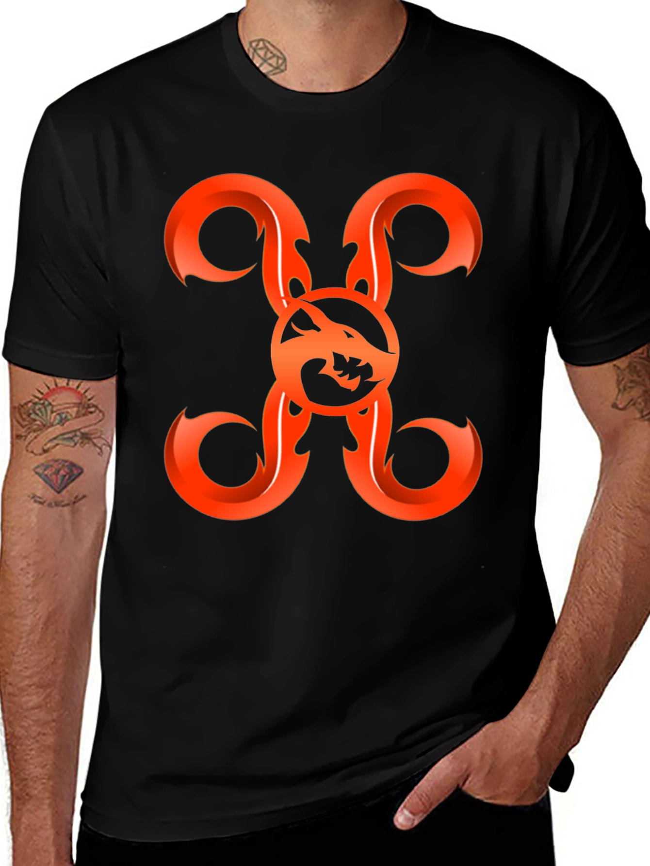 Variant 24 of Fiery Wolf Graphic Tee - Bold Black Shirt