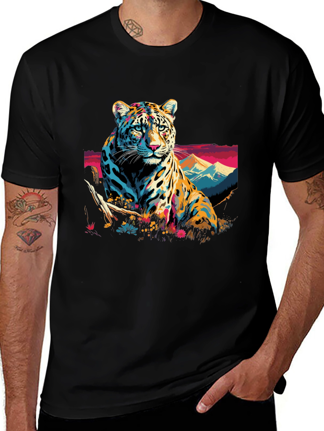 Variant 17 of Vibrant Leopard Graphic Black T-Shirt