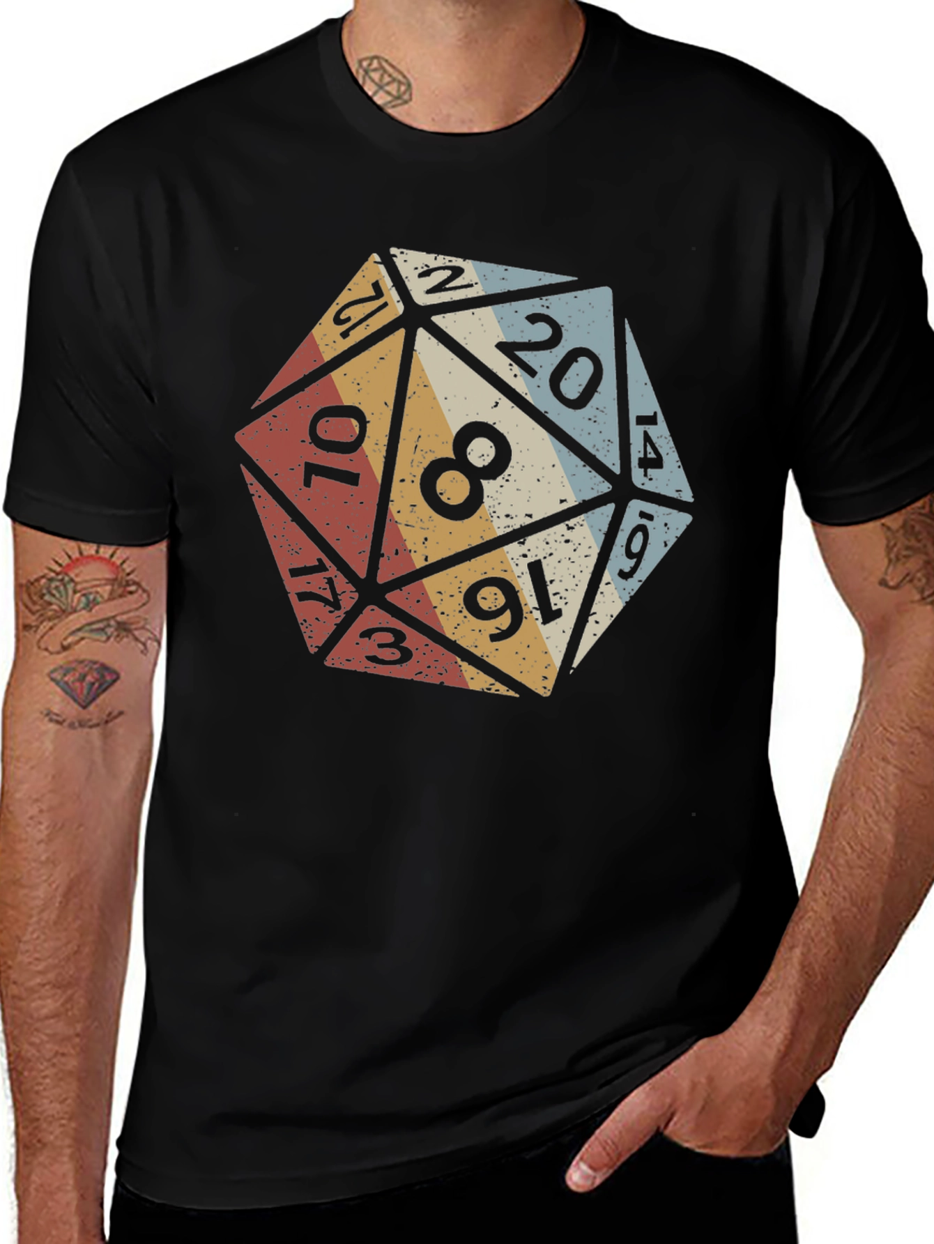 D20 Dice Graphic T-Shirt - Retro Tabletop Gaming Tee